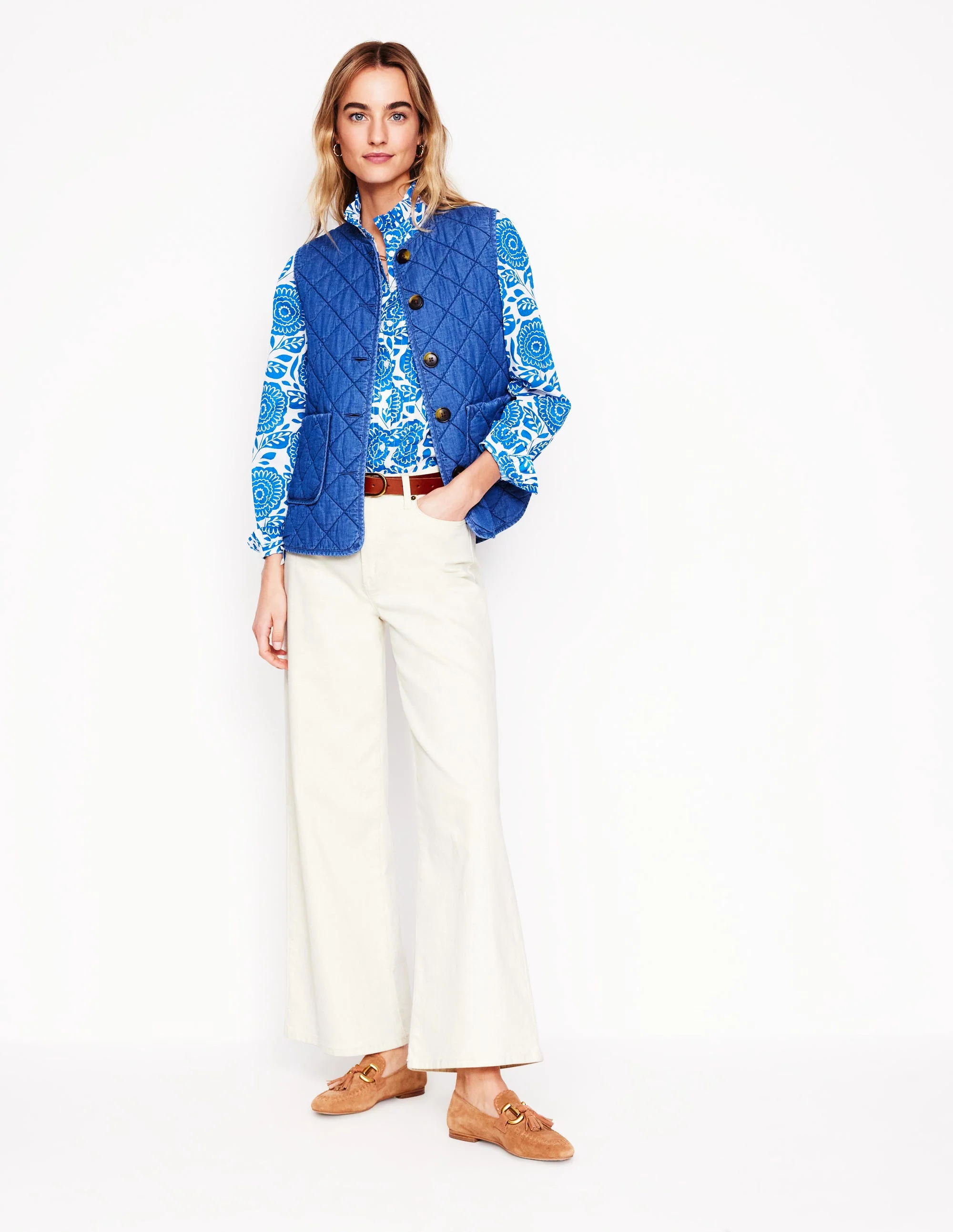 Felicity Cotton Blouse-Gallery Blue, Dahlia Stamp - Image 7