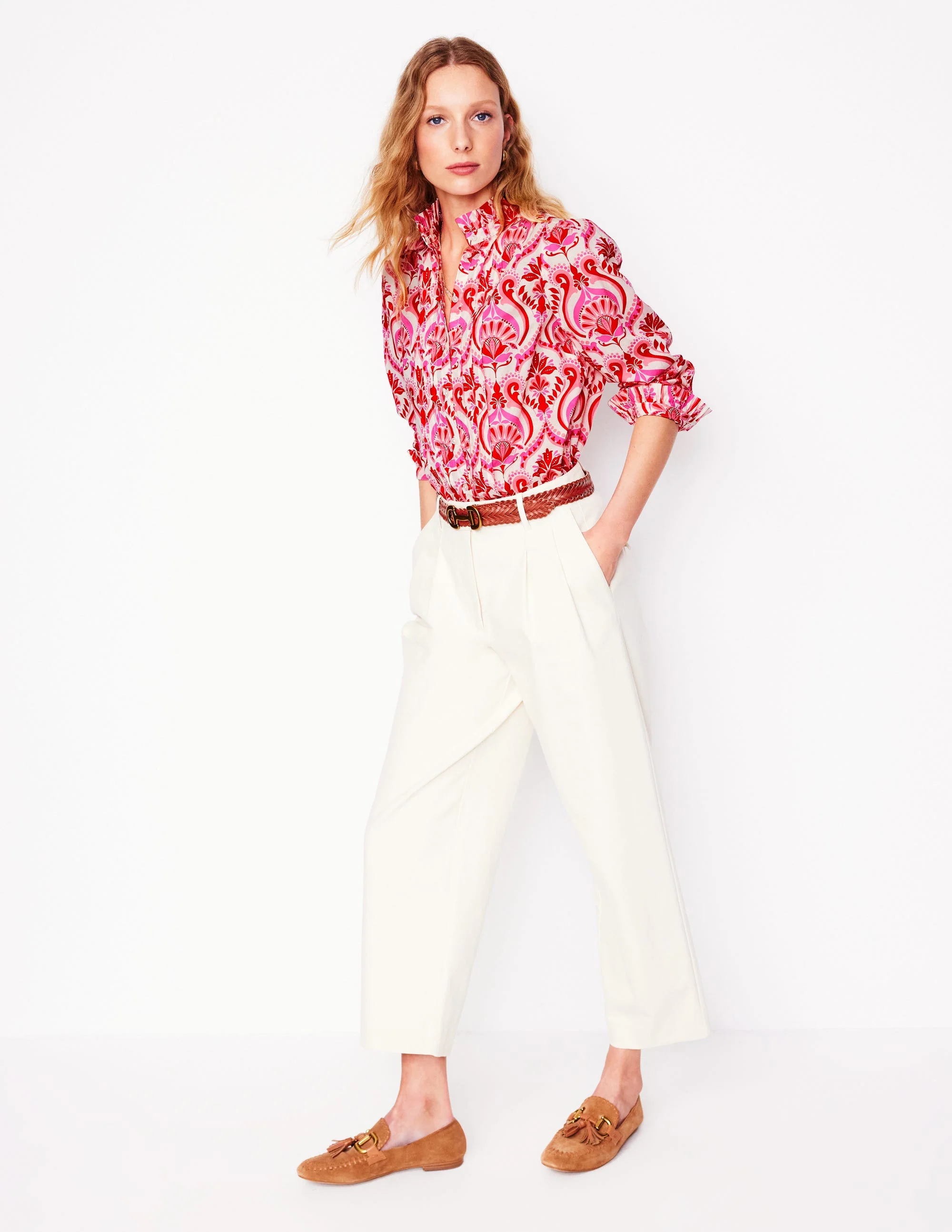 Felicity Cotton Blouse-Poppy Red, Ornamental Floral - Image 3