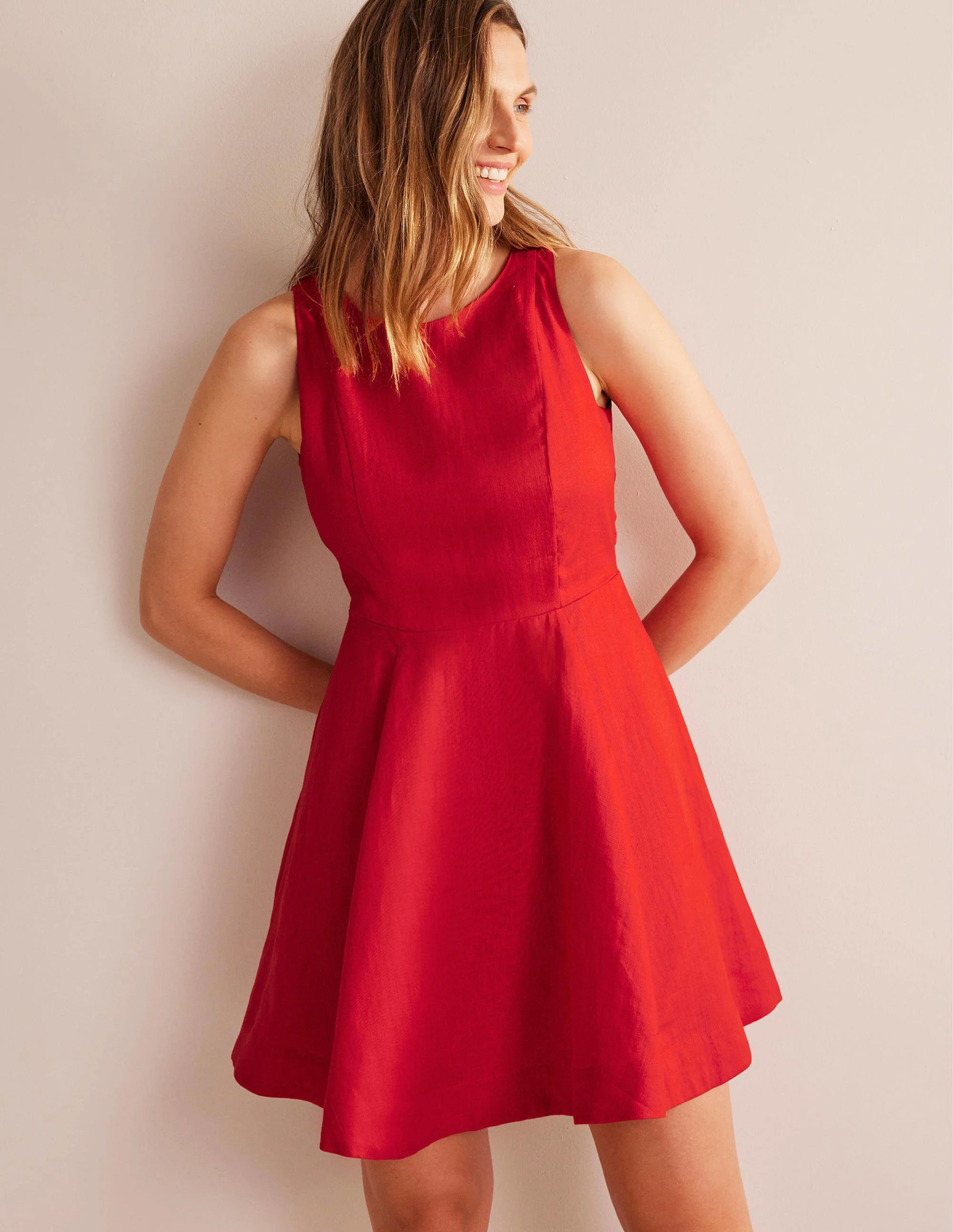 Fit-and-Flare Linen Mini Dress-Vermillion