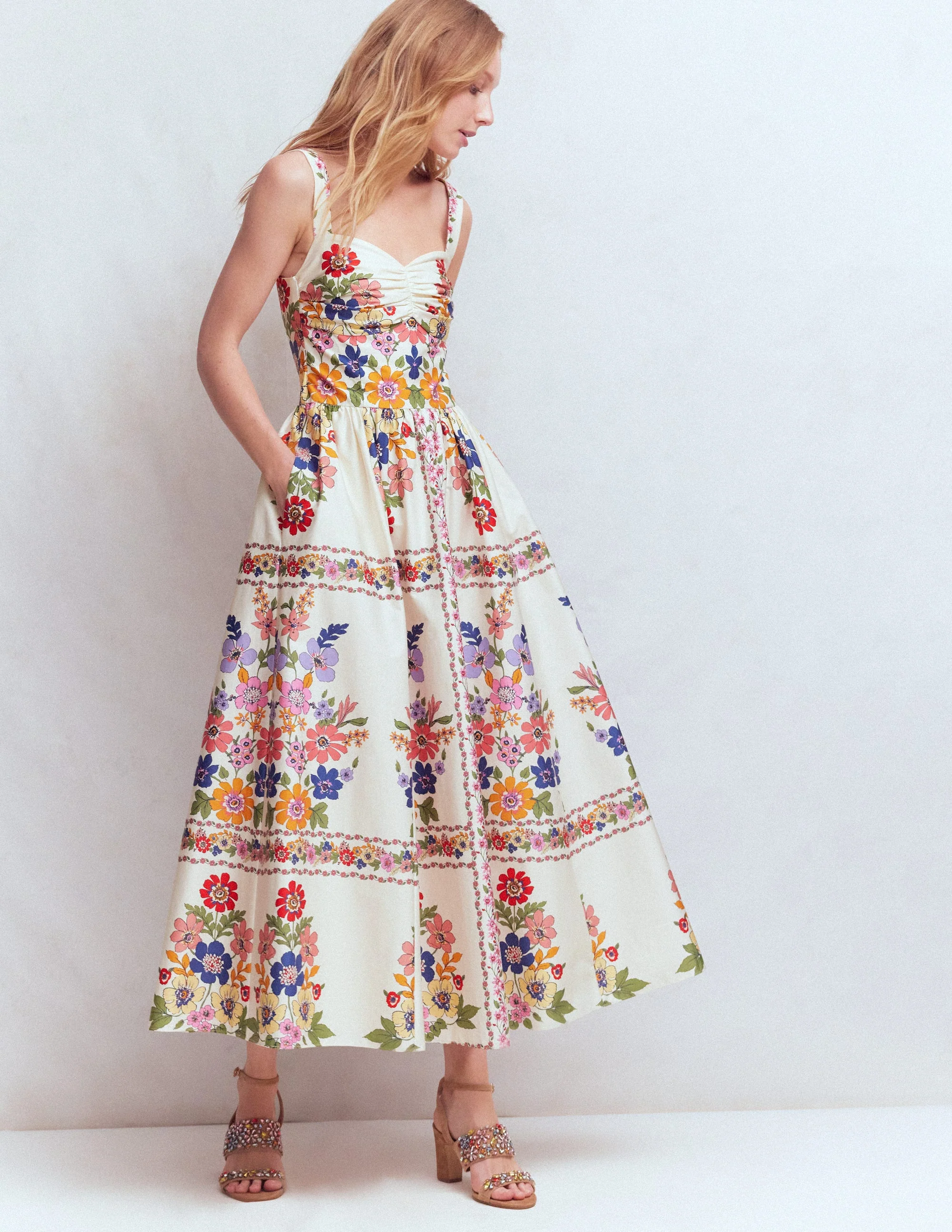 Fit and Flare Midi Dress-Multi Meadow Flowers Lattice - Image 3