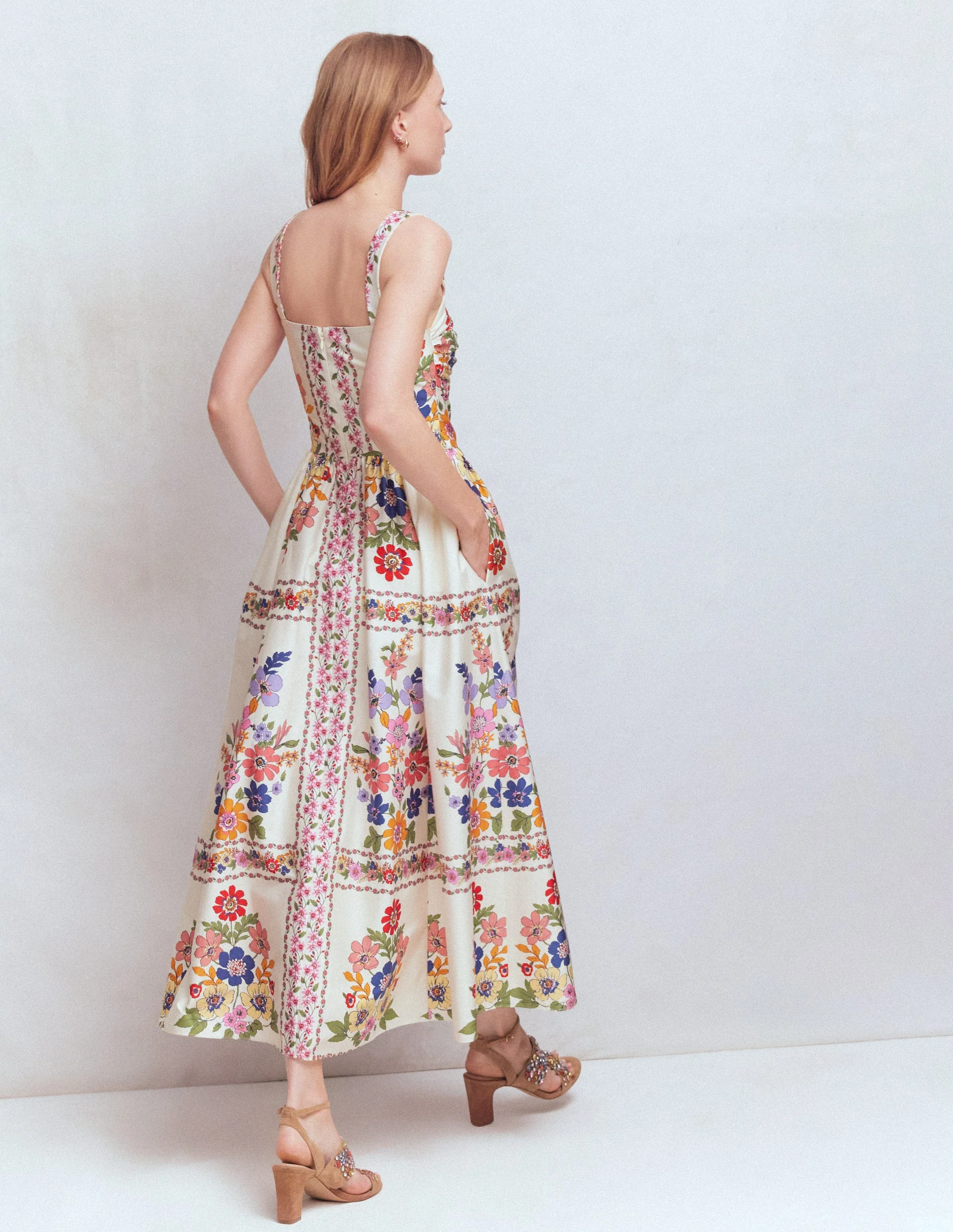Fit and Flare Midi Dress-Multi Meadow Flowers Lattice - Image 5