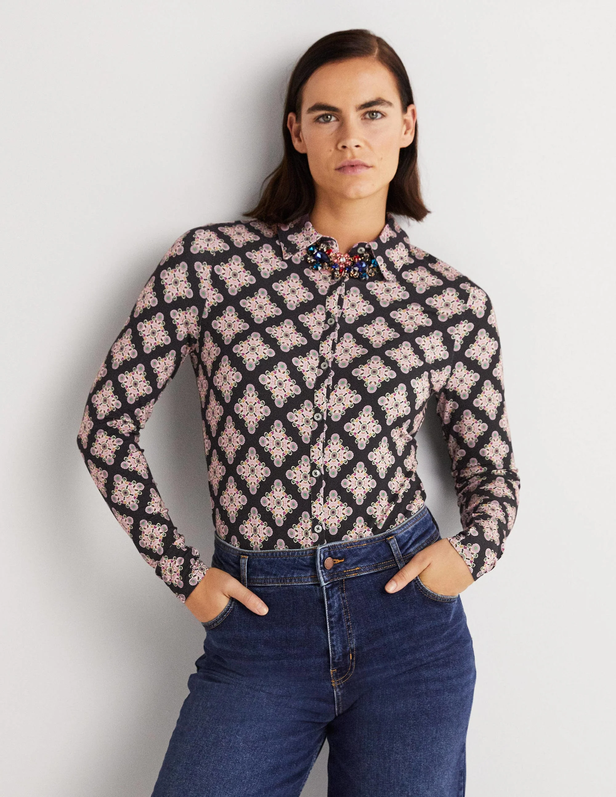 Fitted Jersey Shirt-Multi, Daisy Illusion Tile