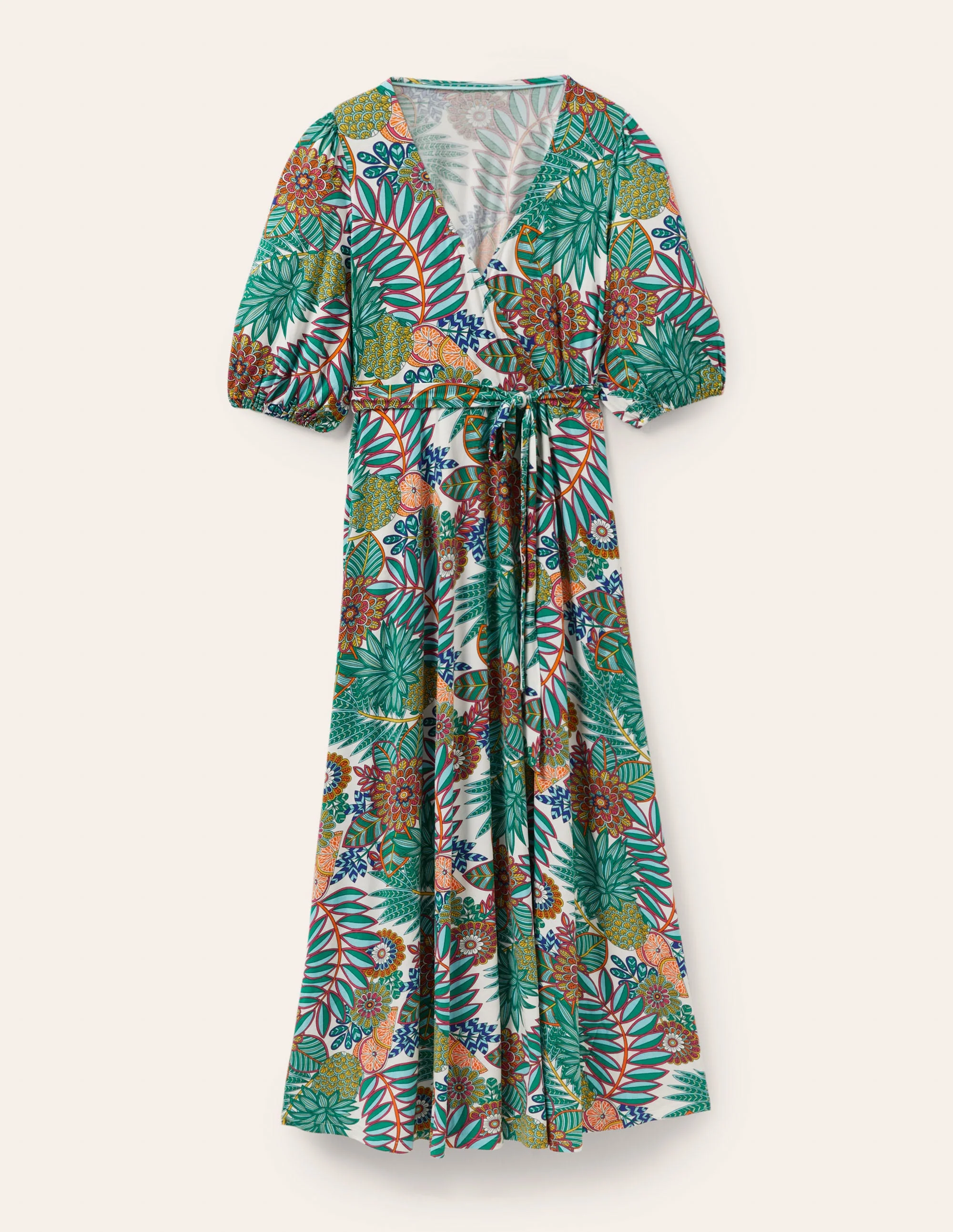 Fixed Wrap Jersey Maxi Dress-Green, Pineapple Bloom - Image 5