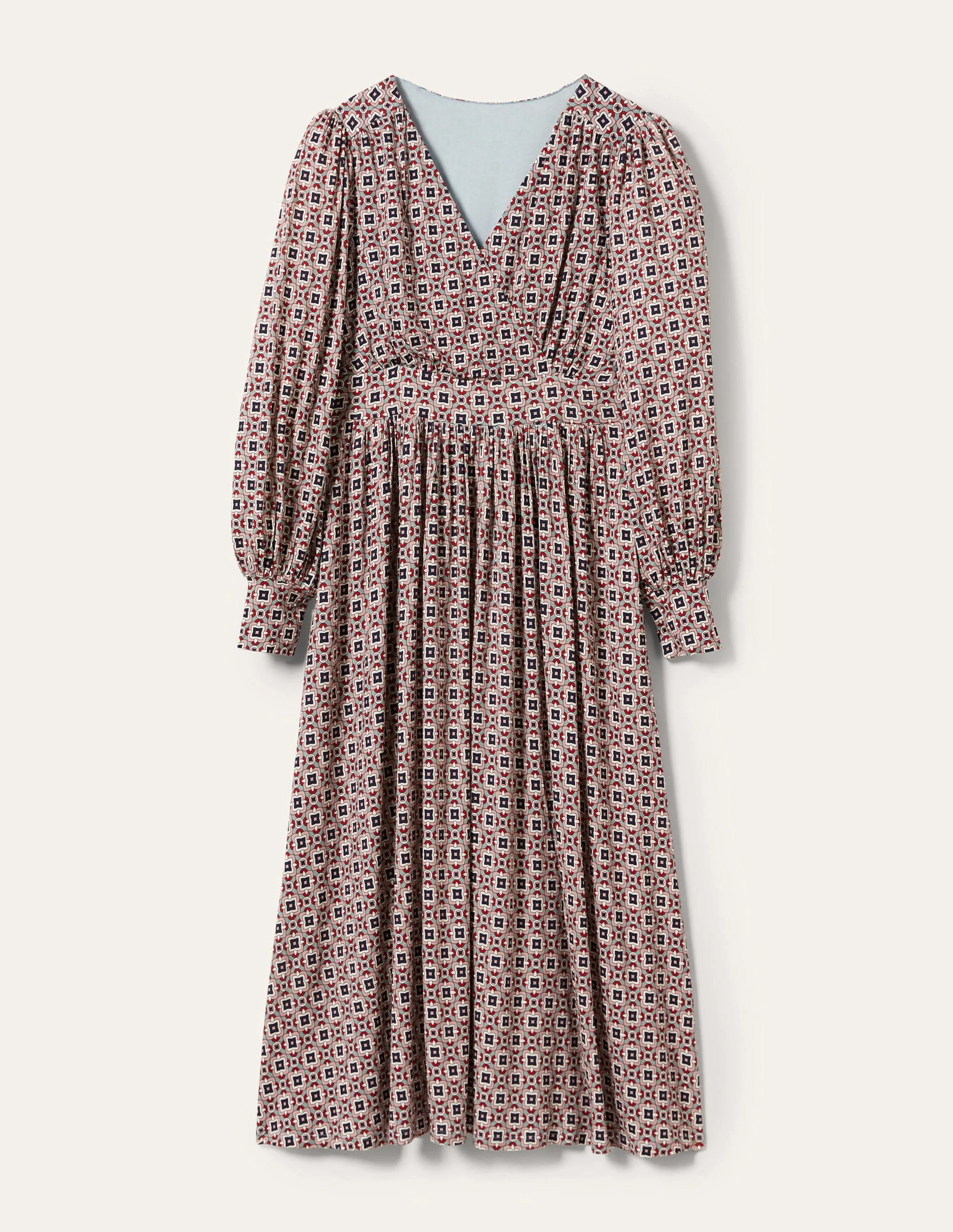 Fixed Wrap Jersey Midi Dress-Almond Pink, Square Geo - Image 12