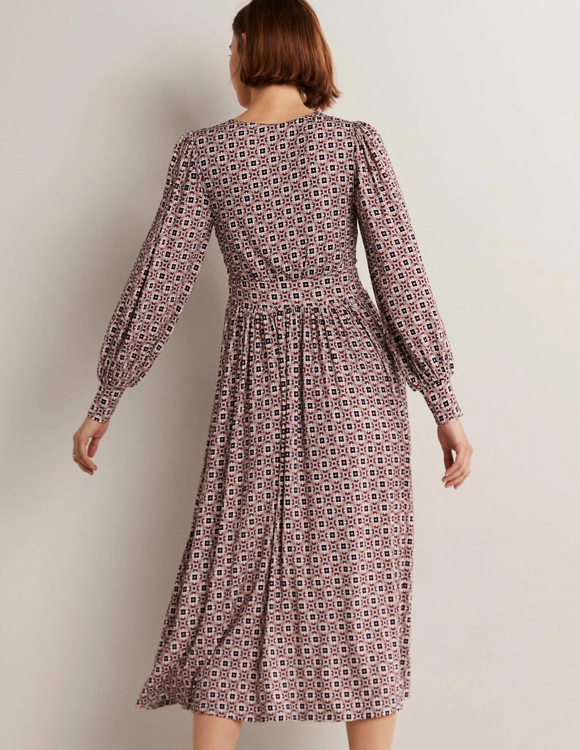 Fixed Wrap Jersey Midi Dress-Almond Pink, Square Geo - Image 8