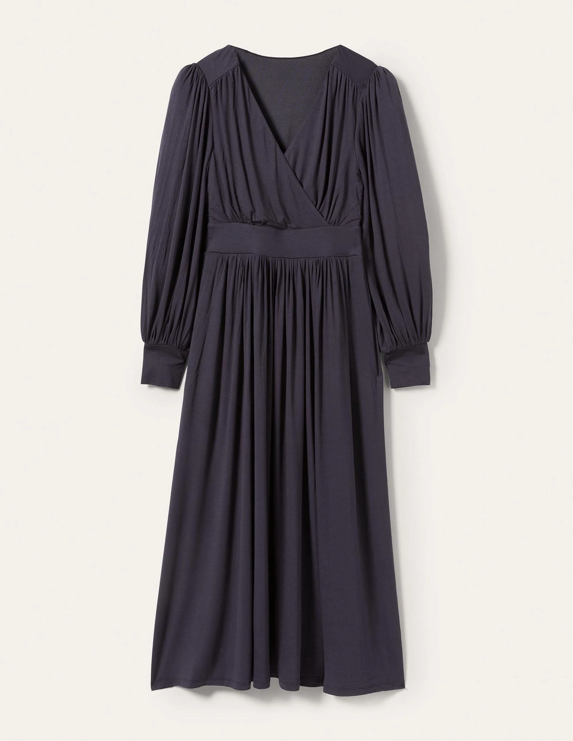 Fixed Wrap Jersey Midi Dress-Navy - Image 12