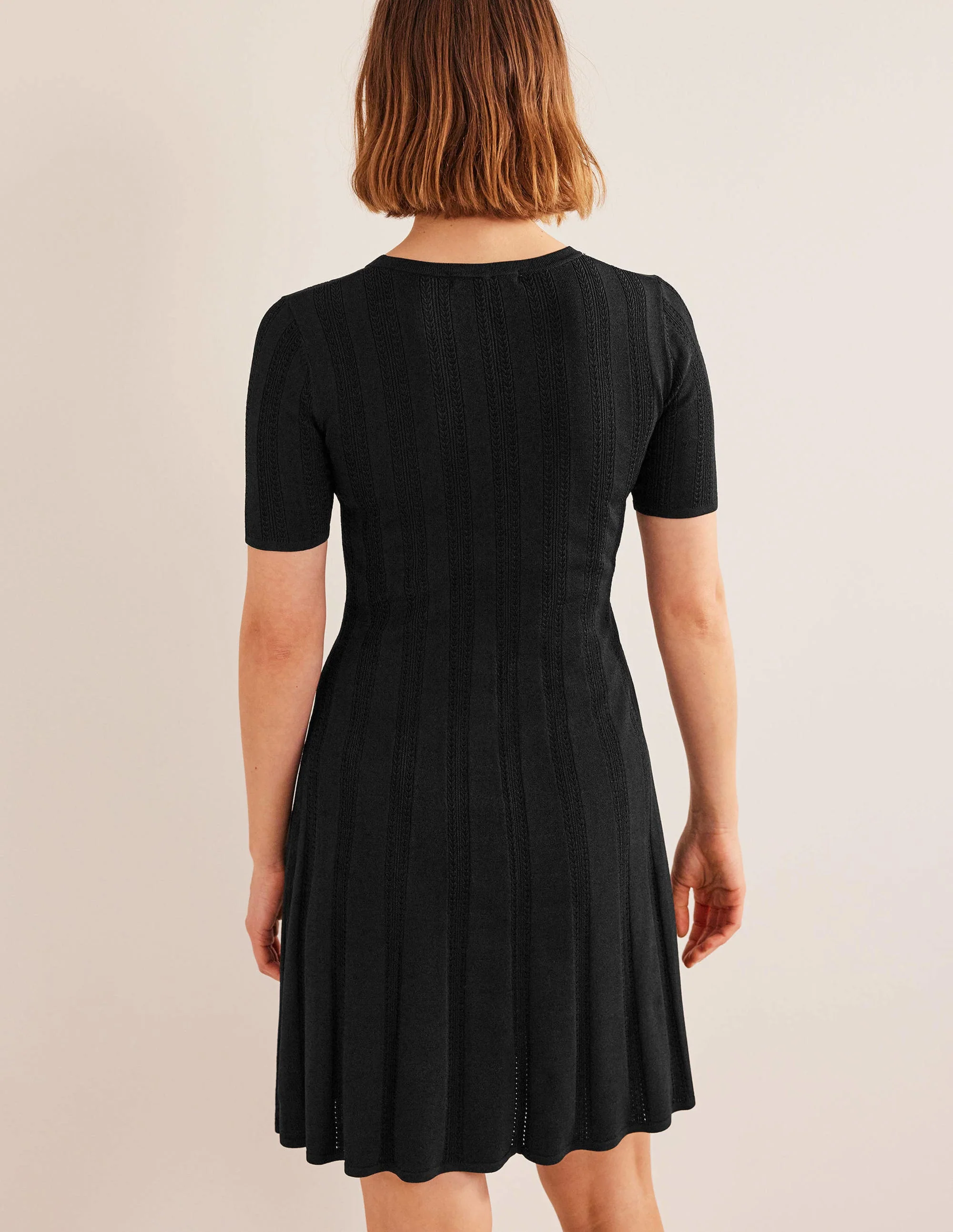 Flared Stitch Mini Dress-Black - Image 3