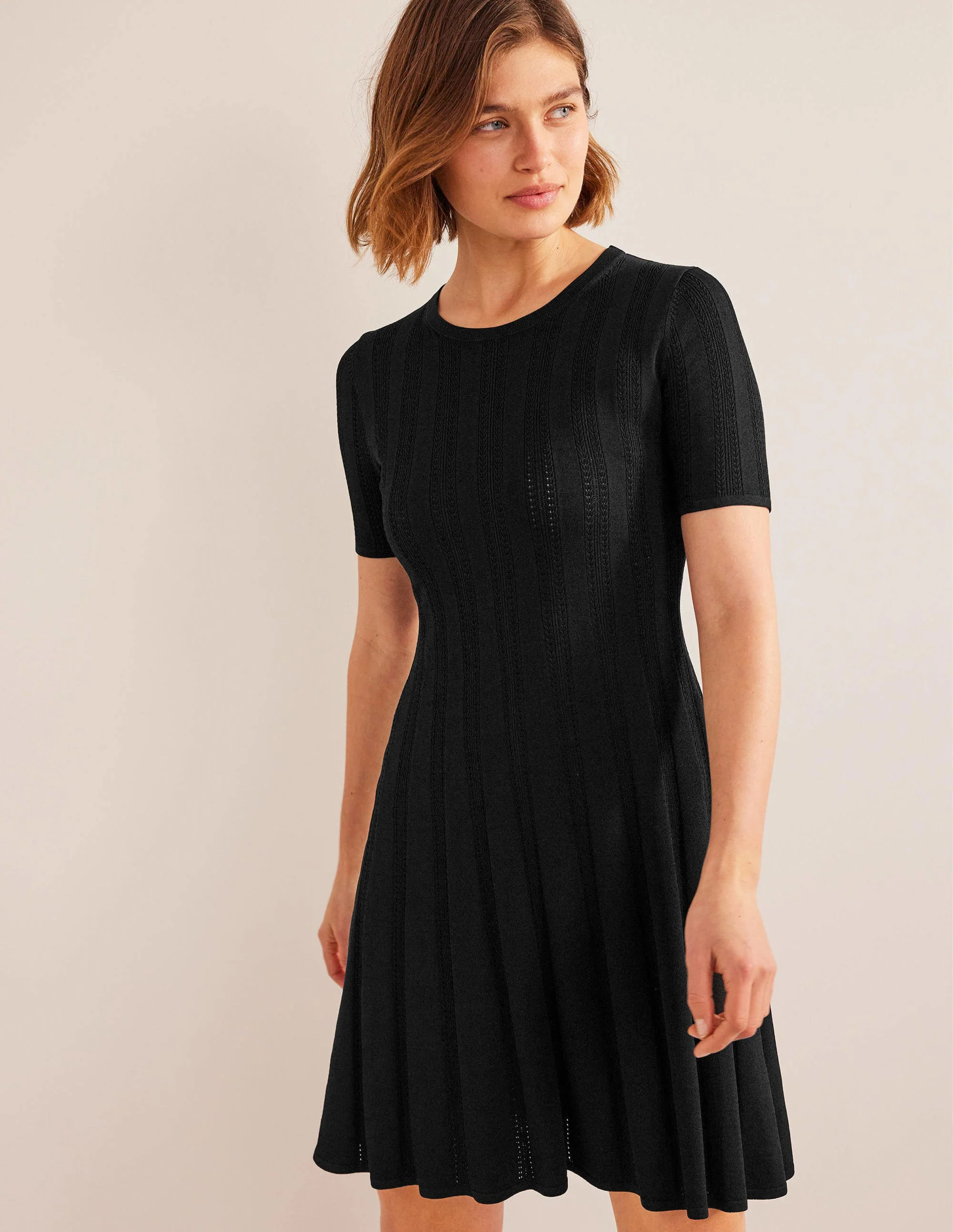 Flared Stitch Mini Dress-Black - Image 4