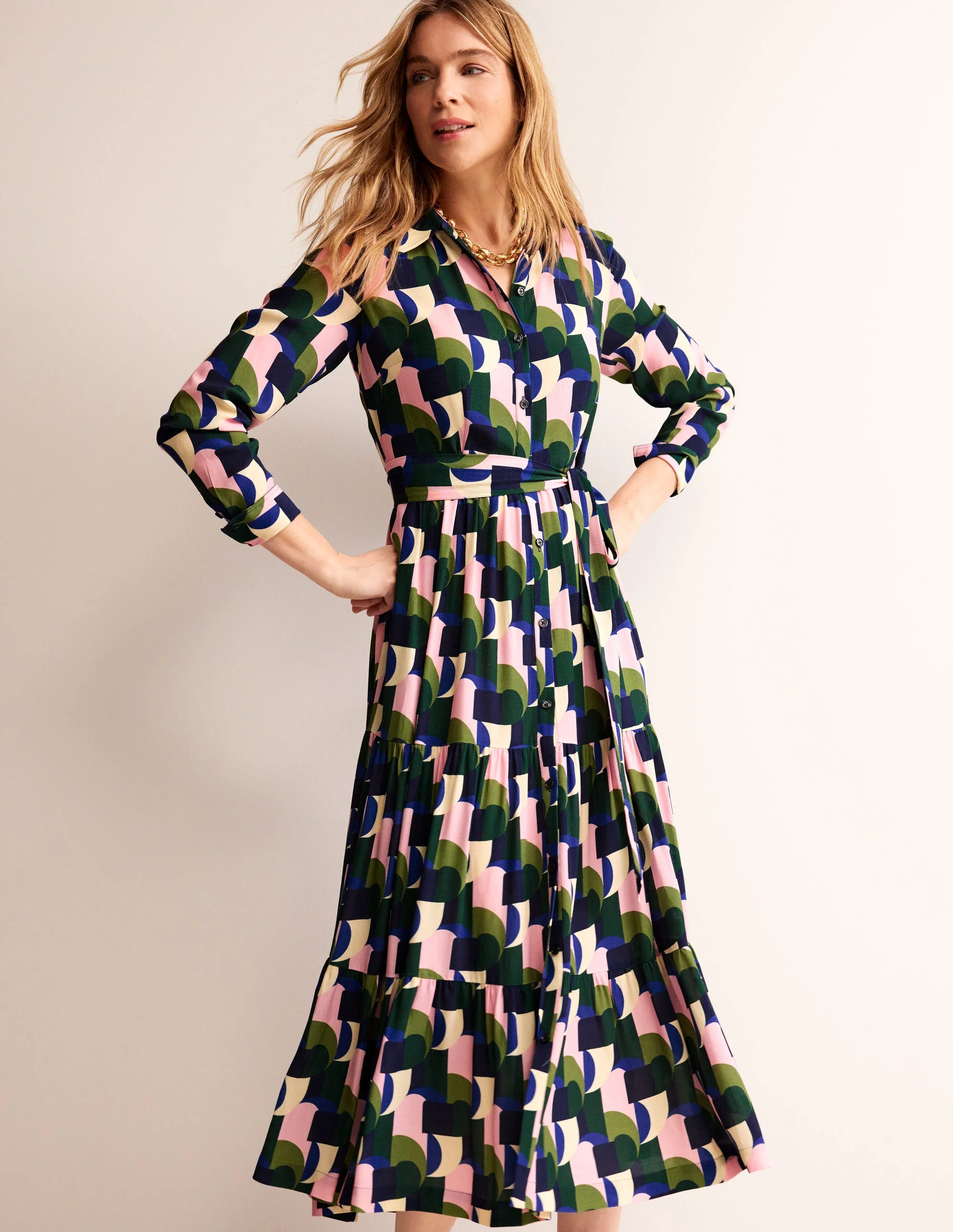 Flo Midi Shirt Dress-Botanic Garden, Geometric