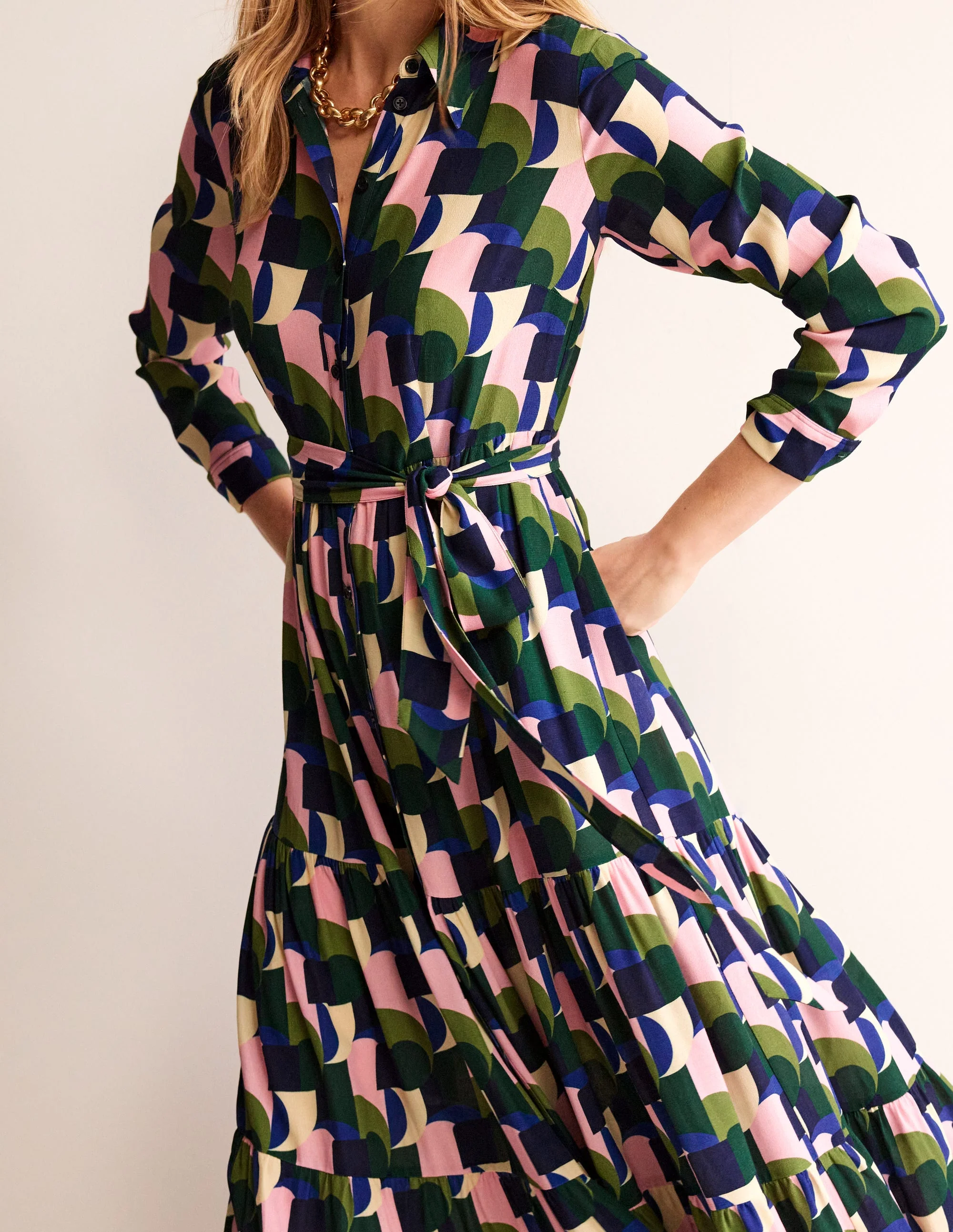 Flo Midi Shirt Dress-Botanic Garden, Geometric - Image 2