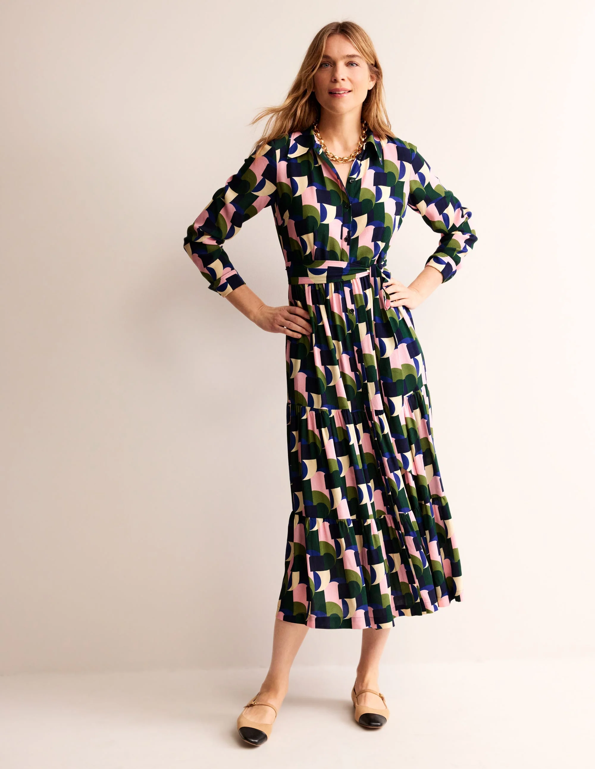 Flo Midi Shirt Dress-Botanic Garden, Geometric - Image 4