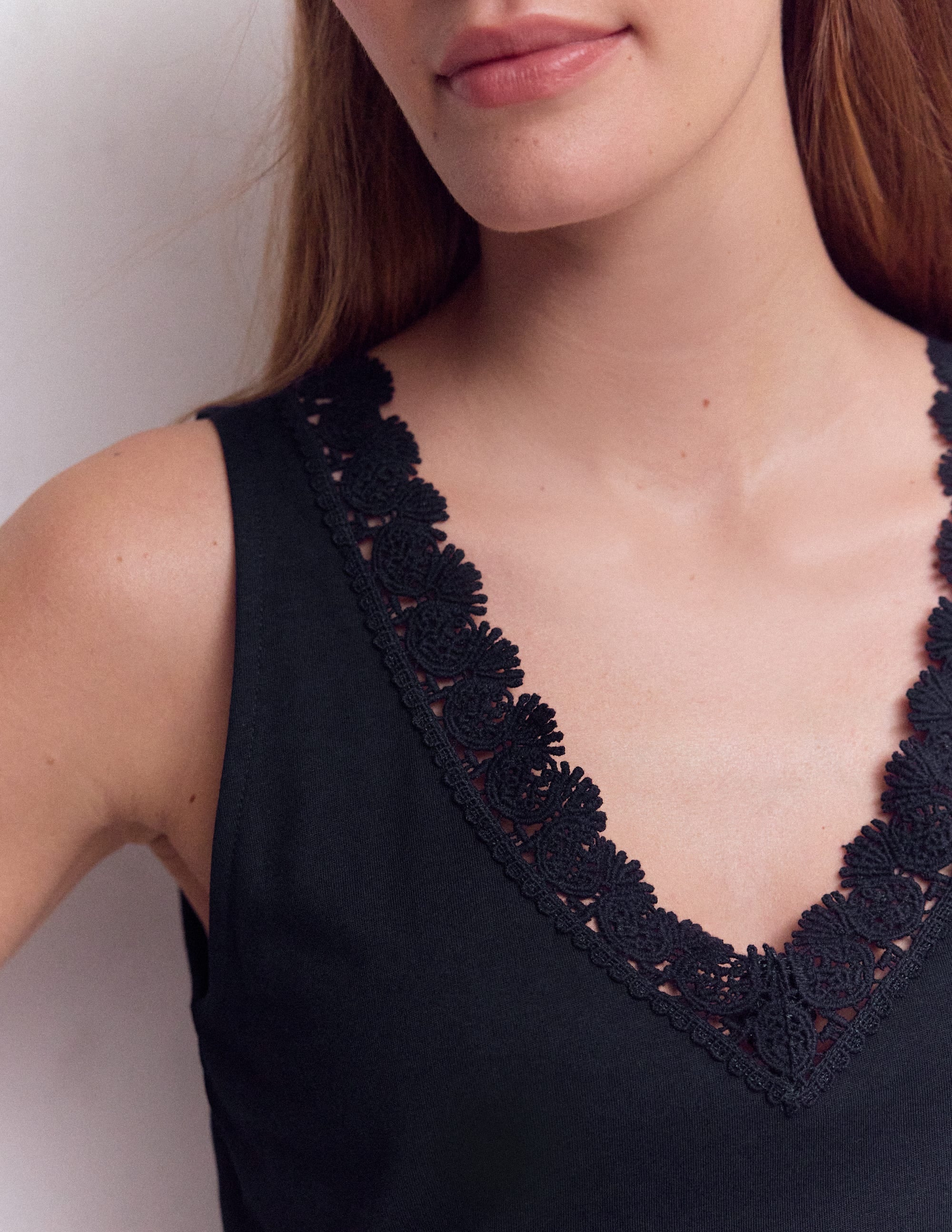 Flora Lace Trim Supersoft Tank-Navy Blazer - Image 2