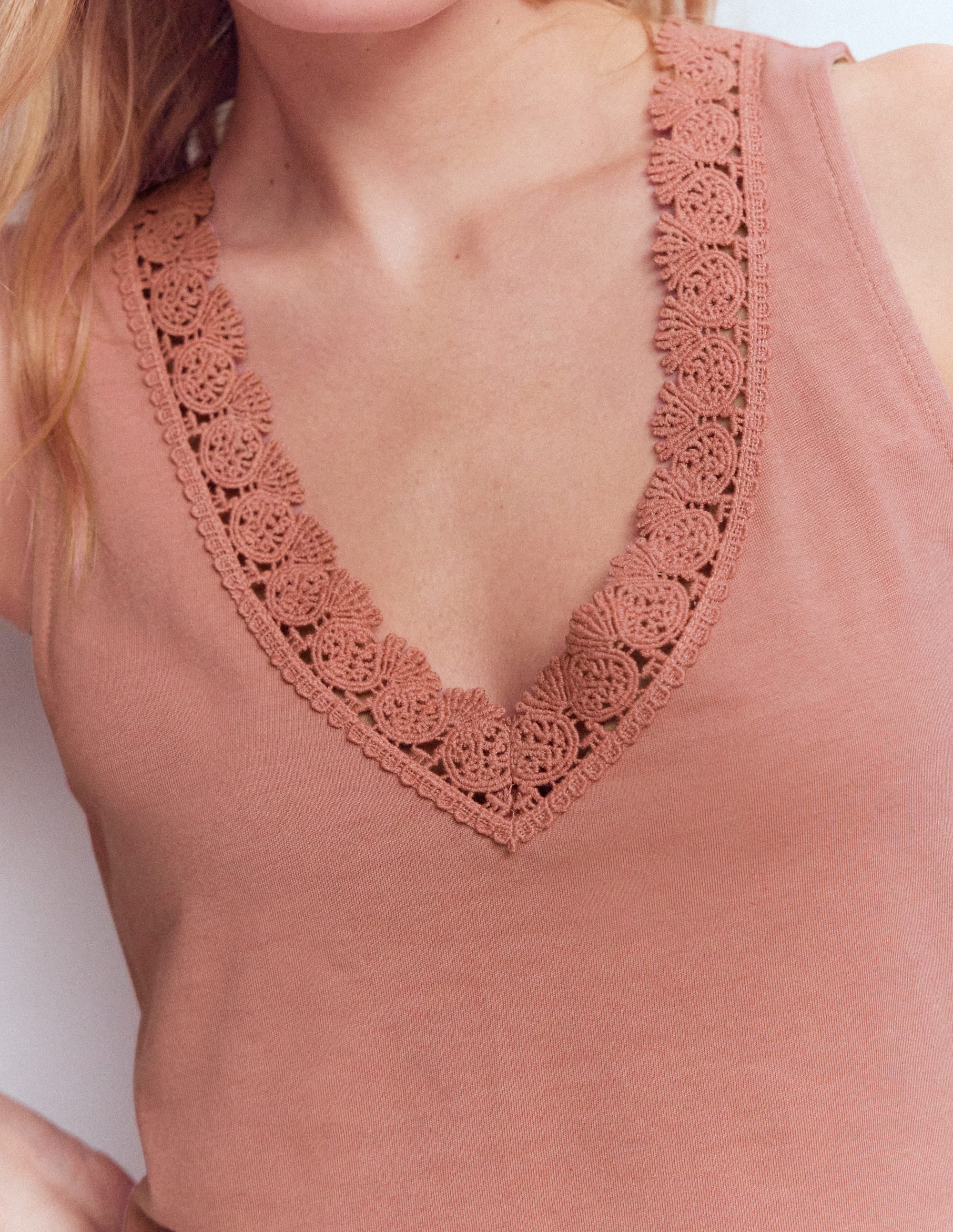 Flora Lace Trim Supersoft Tank-Vintage Rose - Image 2