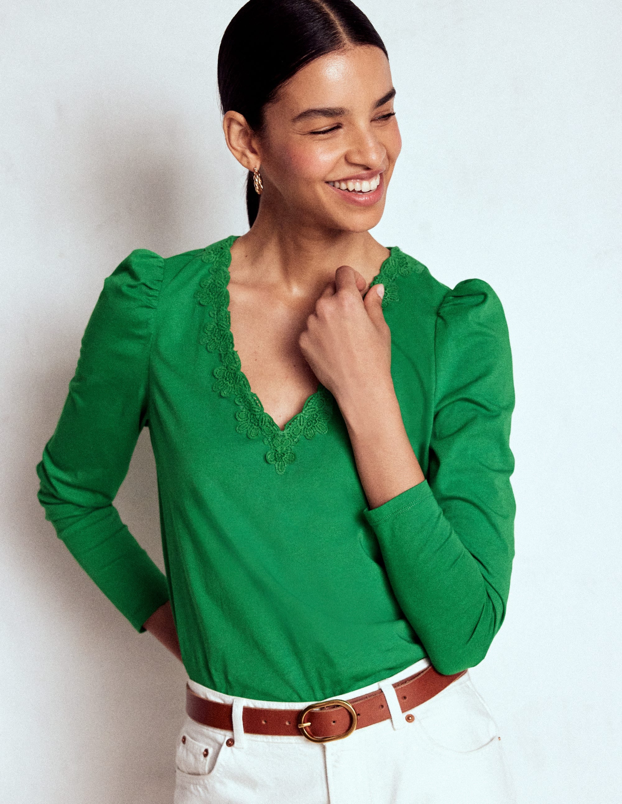 Flora Lace V-neck Top-Highland Green - Image 4