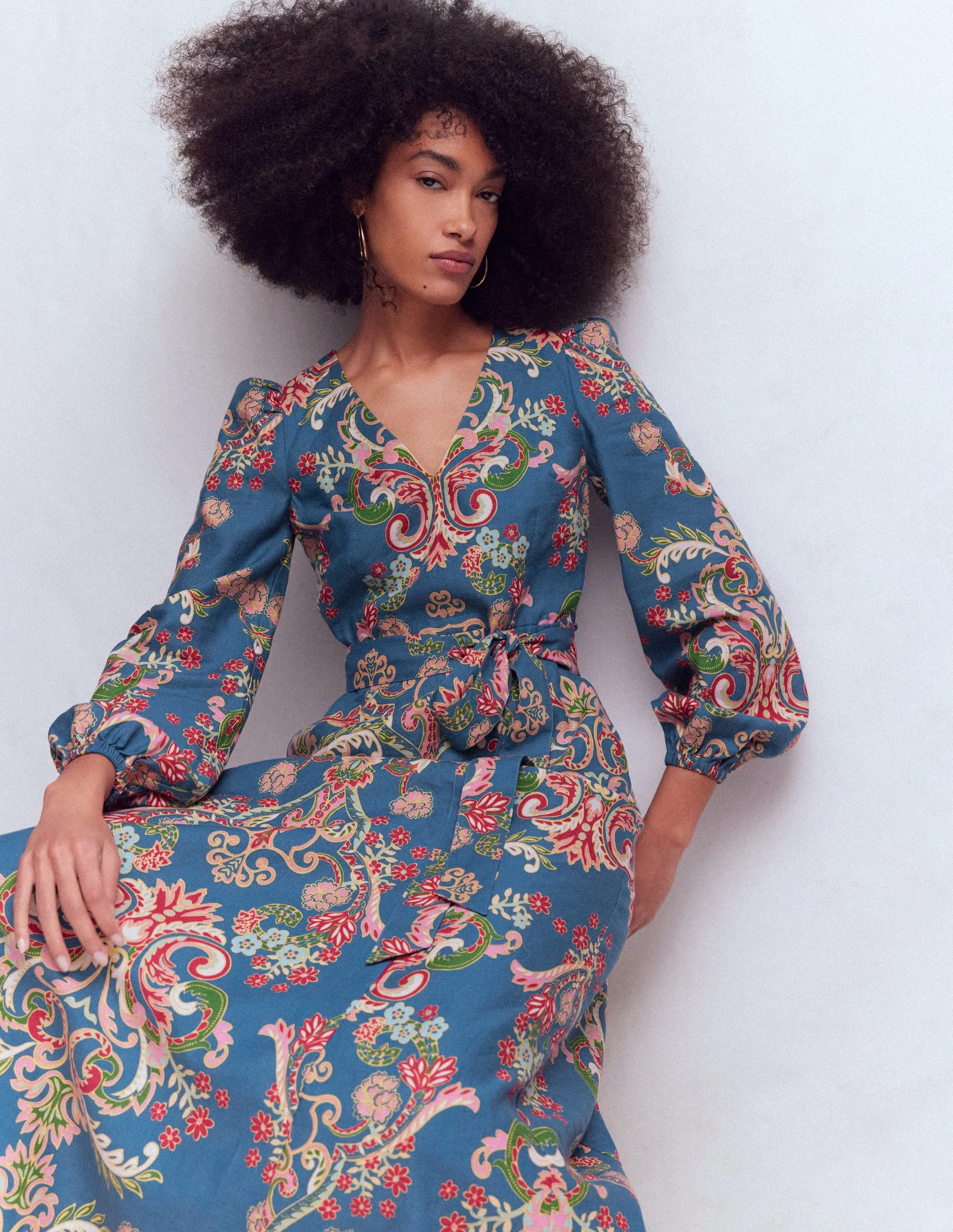 Florence Linen Blend Dress-Blue, Enchanting Bouquet - Image 2