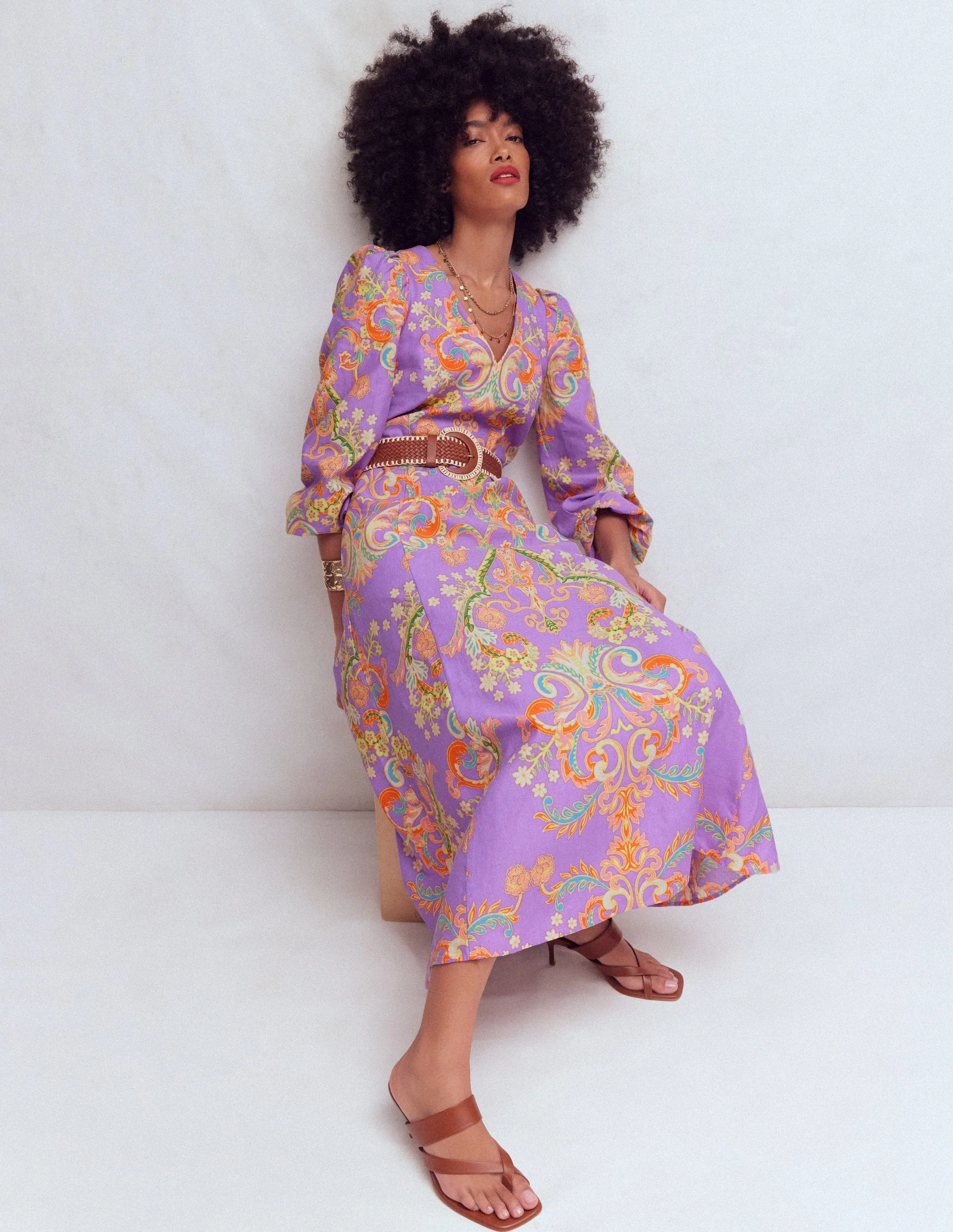 Florence Linen Blend Dress-Multi Enchanting Bouquet - Image 2