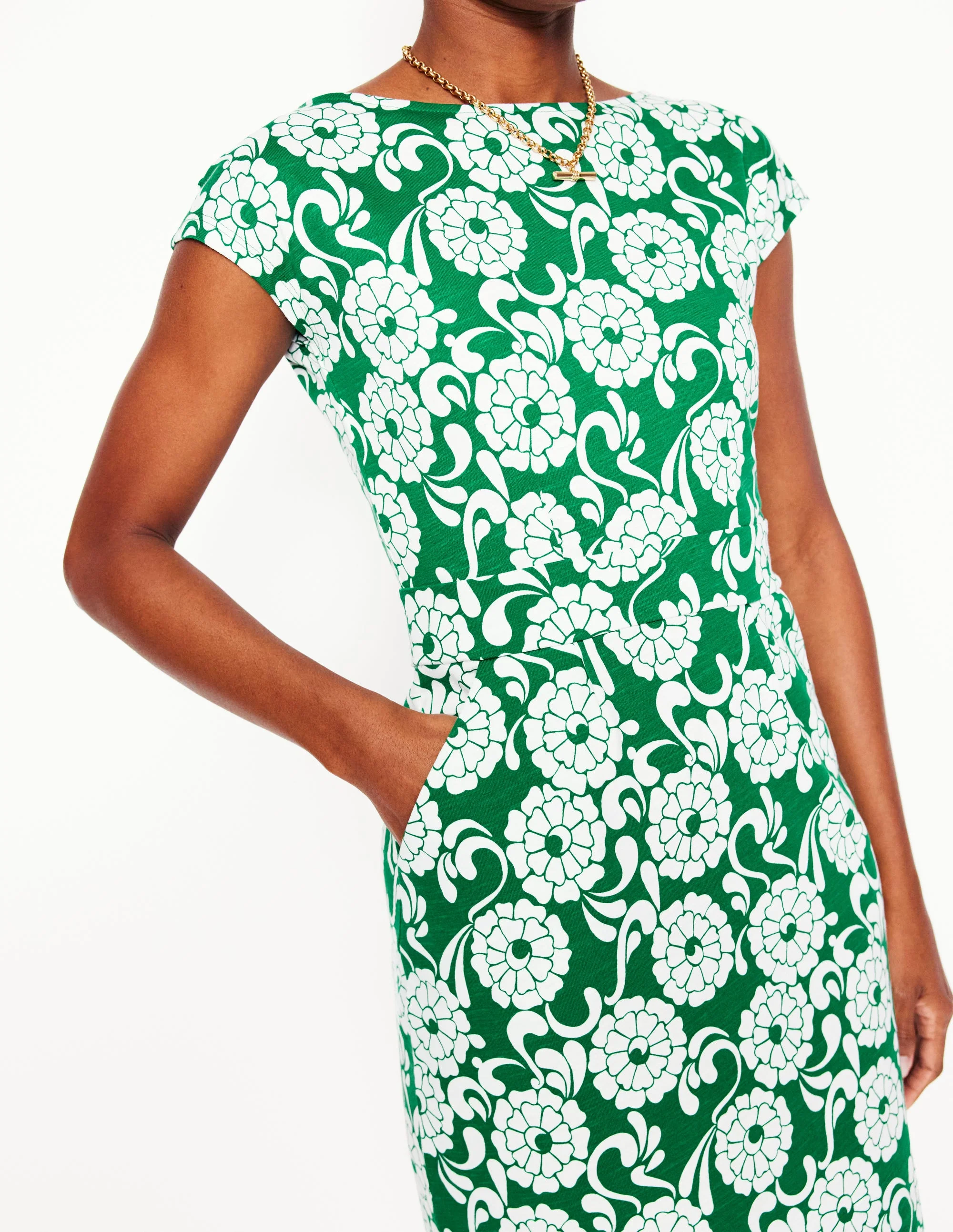 Florrie Jersey Dress-Rich Emerald, Blossom Swirl - Image 2