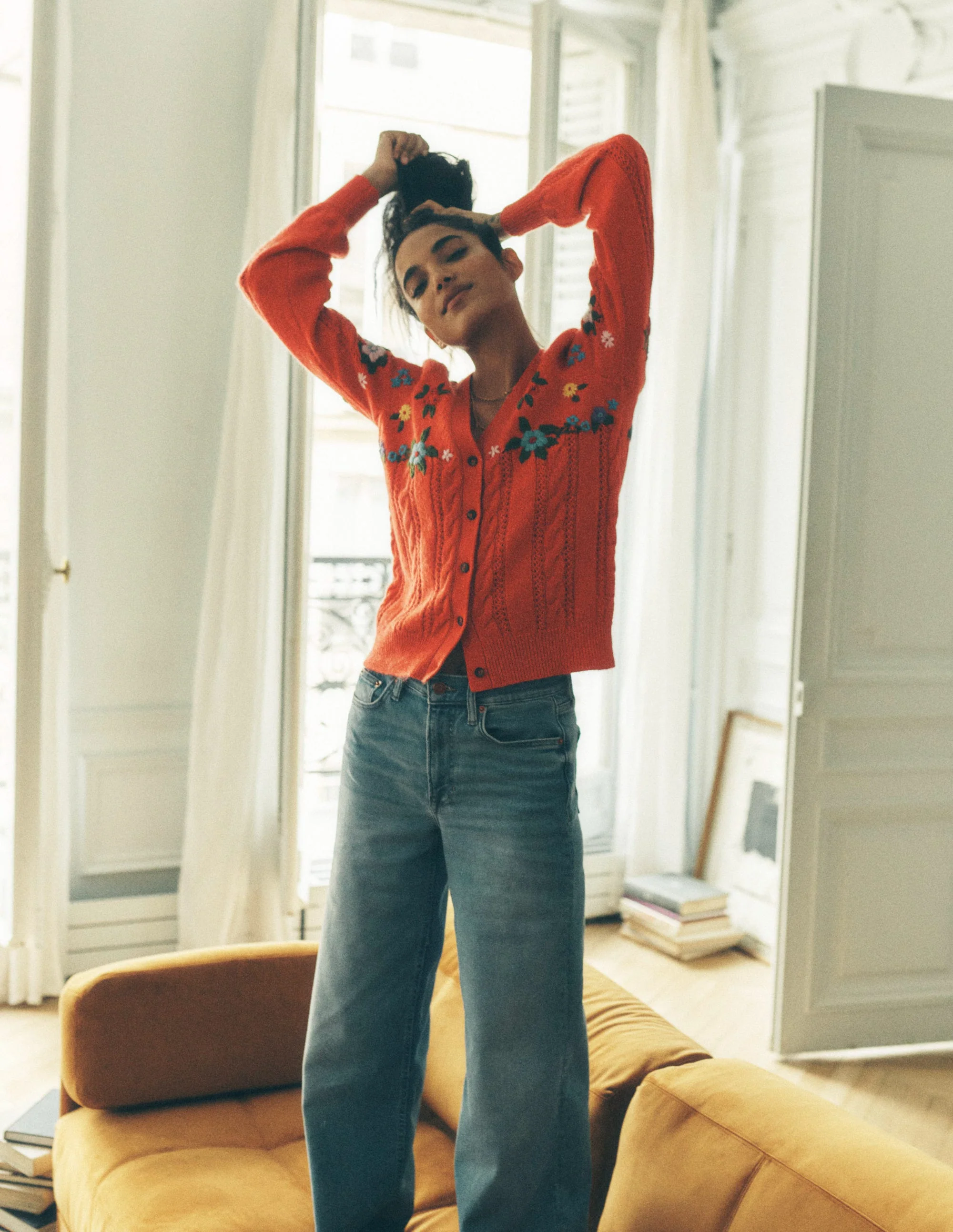 Fluffy Embroidered Cardigan-Firecracker Red - Image 2