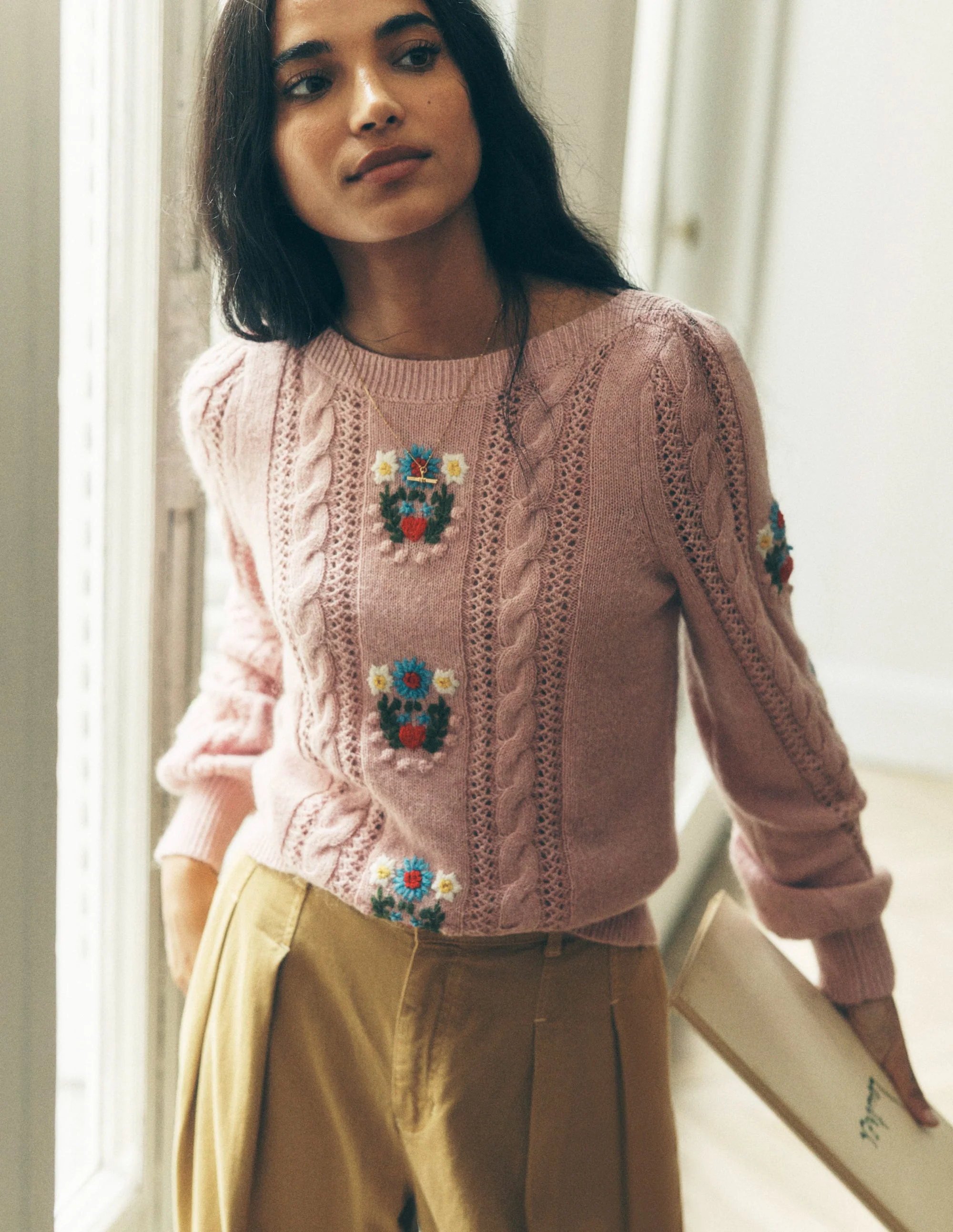 Fluffy Embroidered Sweater-Soft Lavender Pink - Image 2