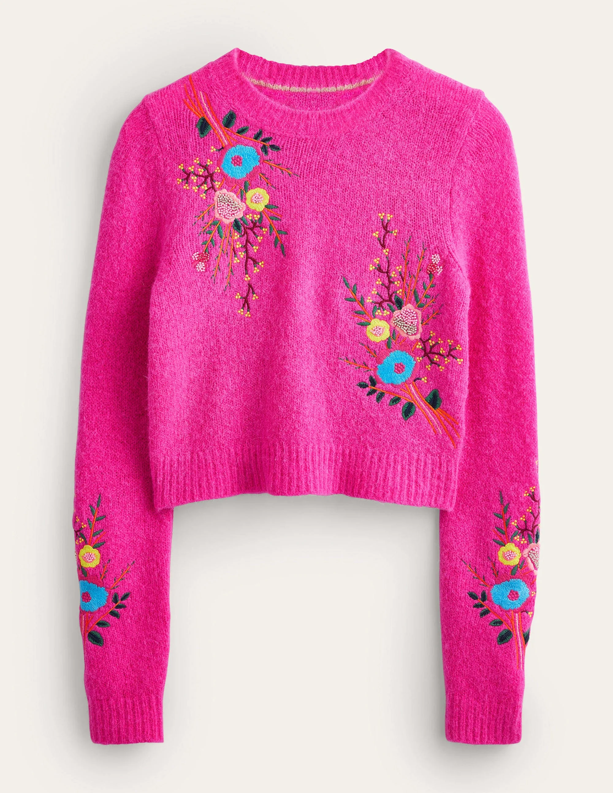 Fluffy Floral Detail Sweater-Shocking Pink Floral - Image 5