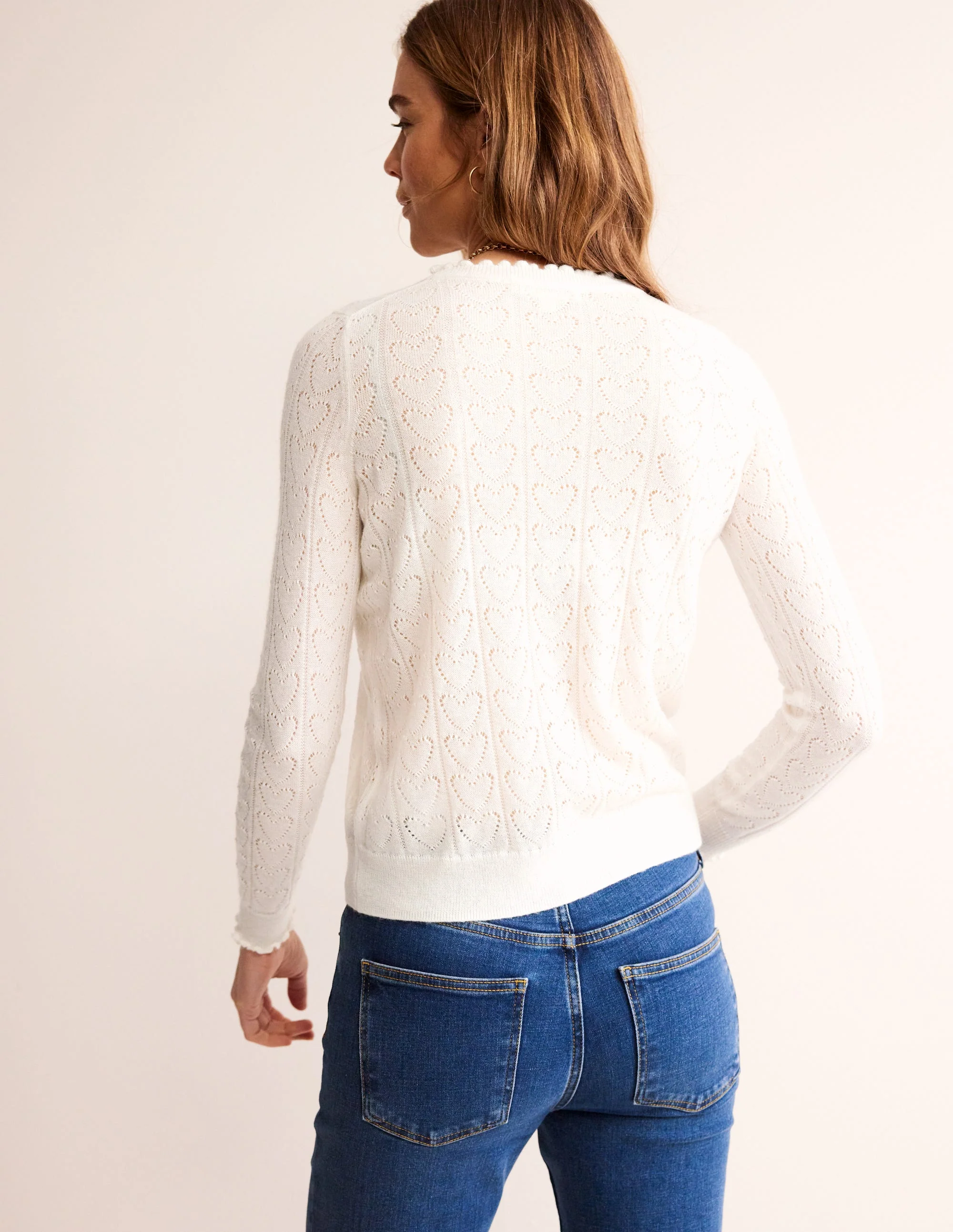 Fluffy Heart Pointelle Sweater-Warm Ivory - Image 3