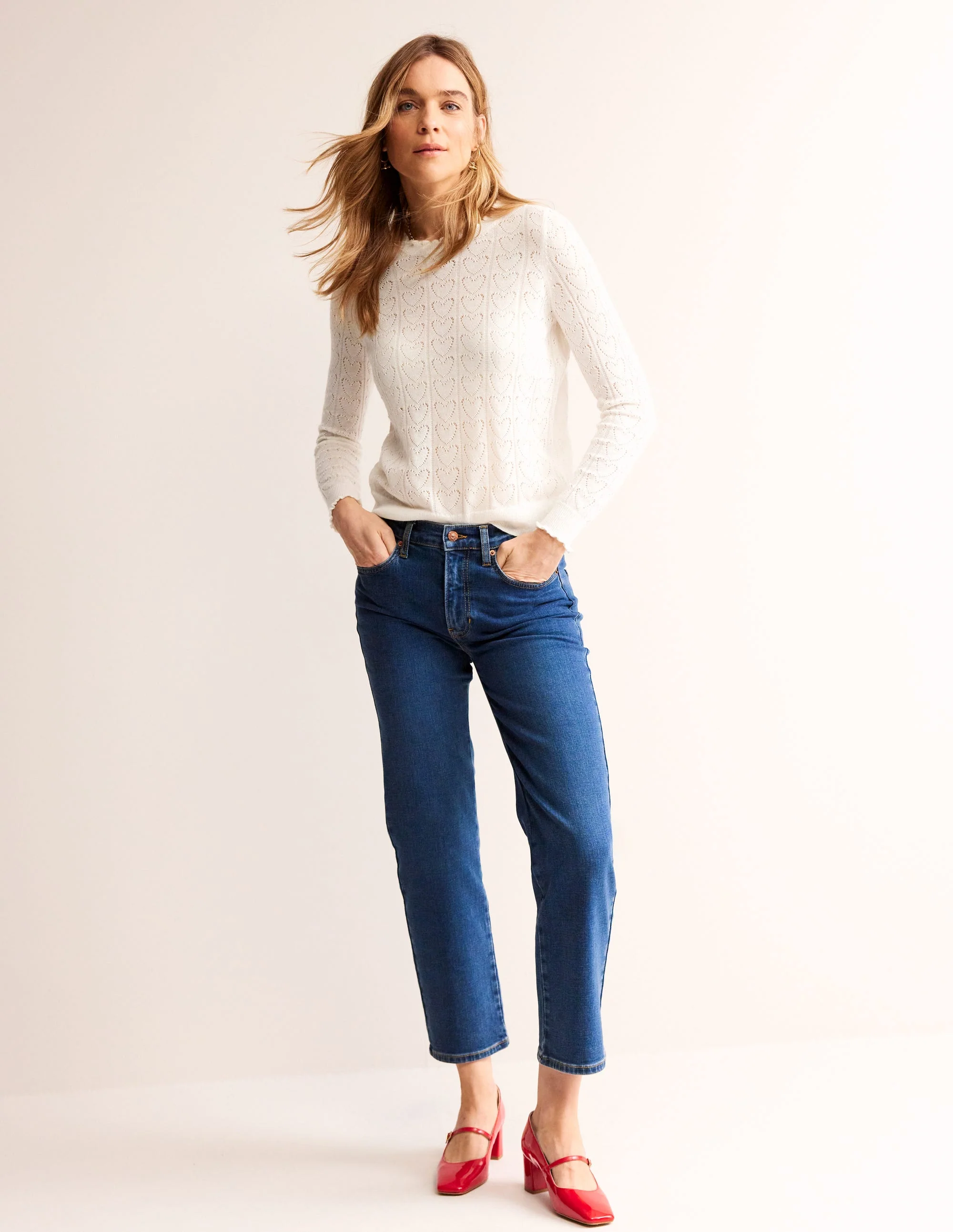 Fluffy Heart Pointelle Sweater-Warm Ivory - Image 4