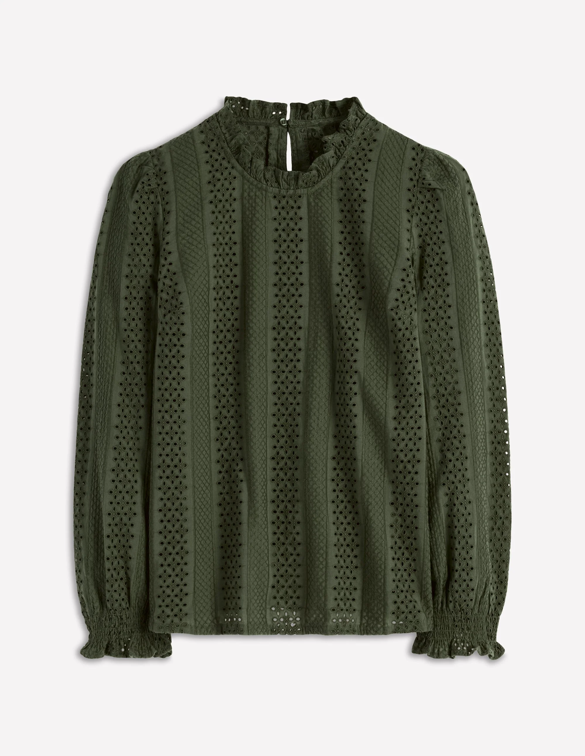 Frill Detail Broderie Top-Forest Glade - Image 5