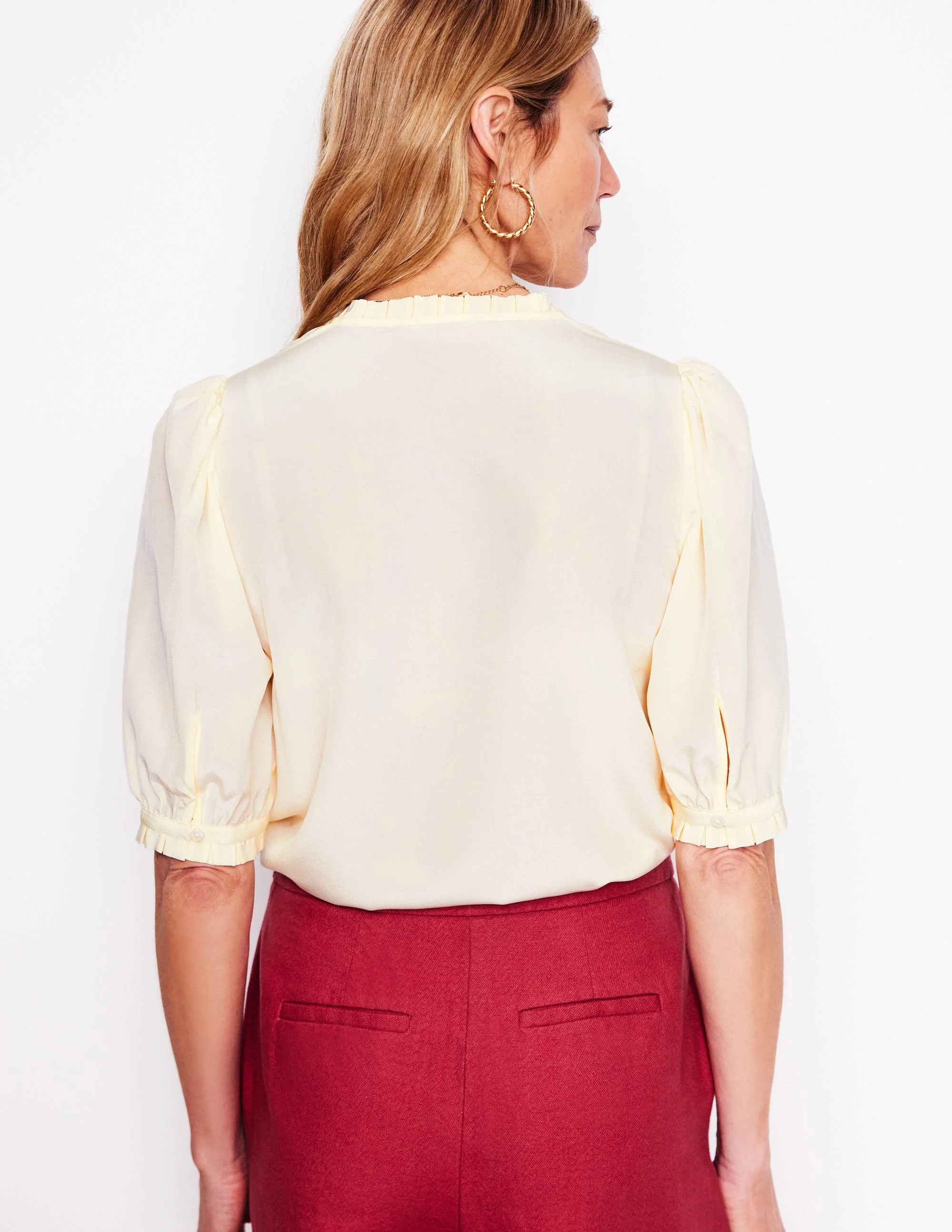 Frill Detail Silk Top-Ivory - Image 4