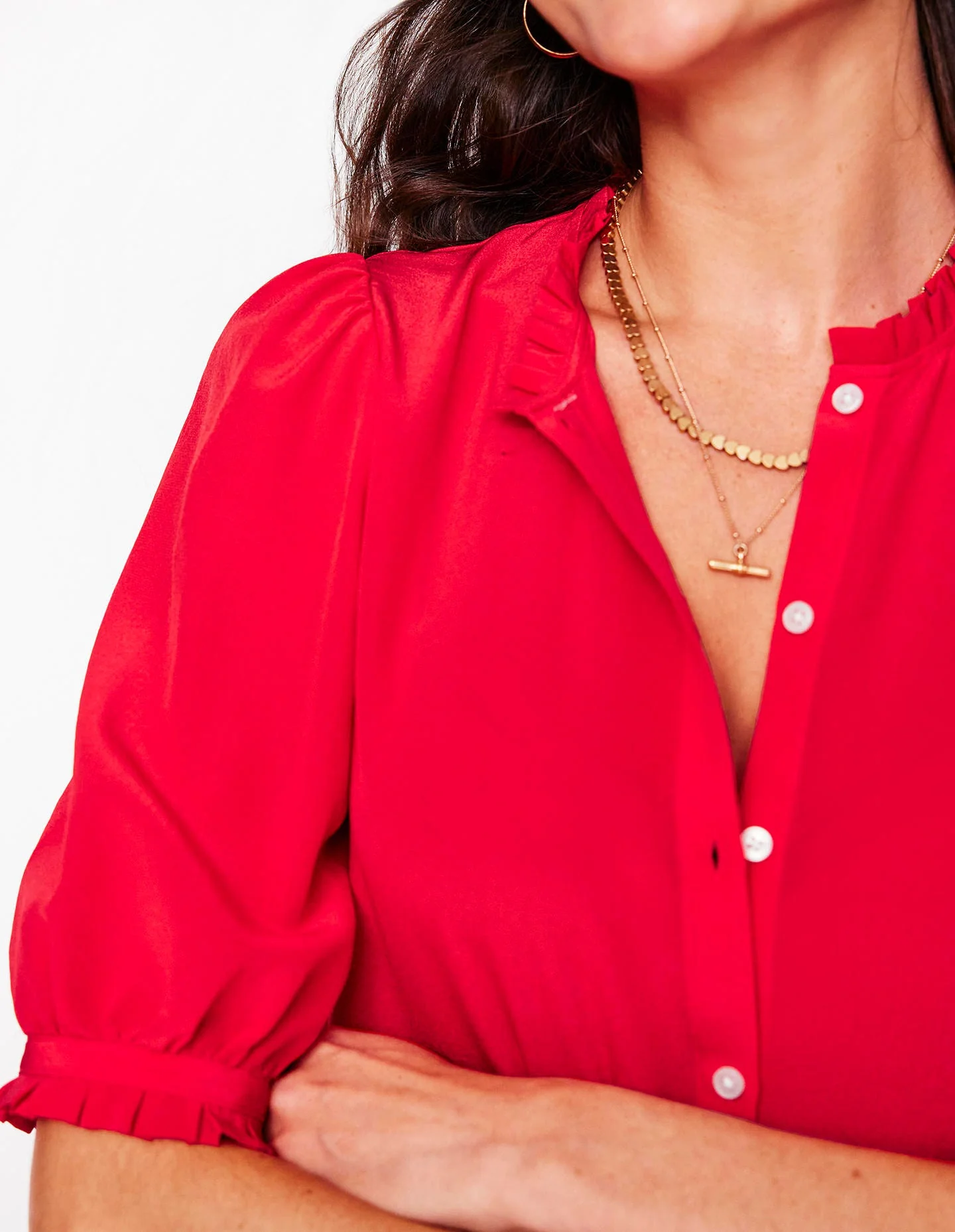 Frill Detail Silk Top-Poppy Red - Image 4