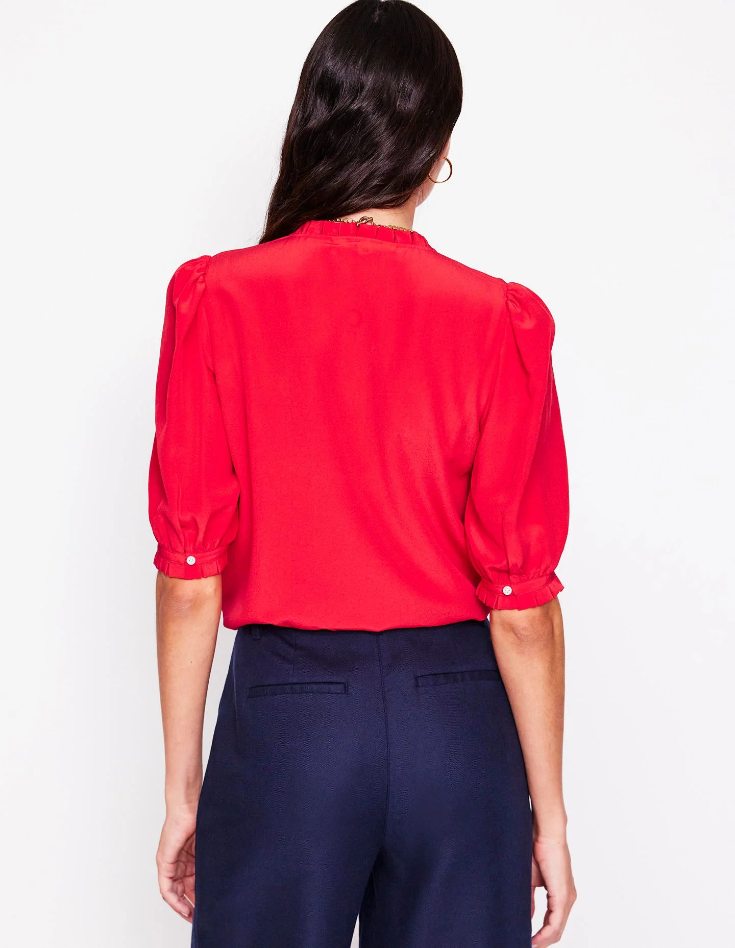 Frill Detail Silk Top-Poppy Red - Image 5