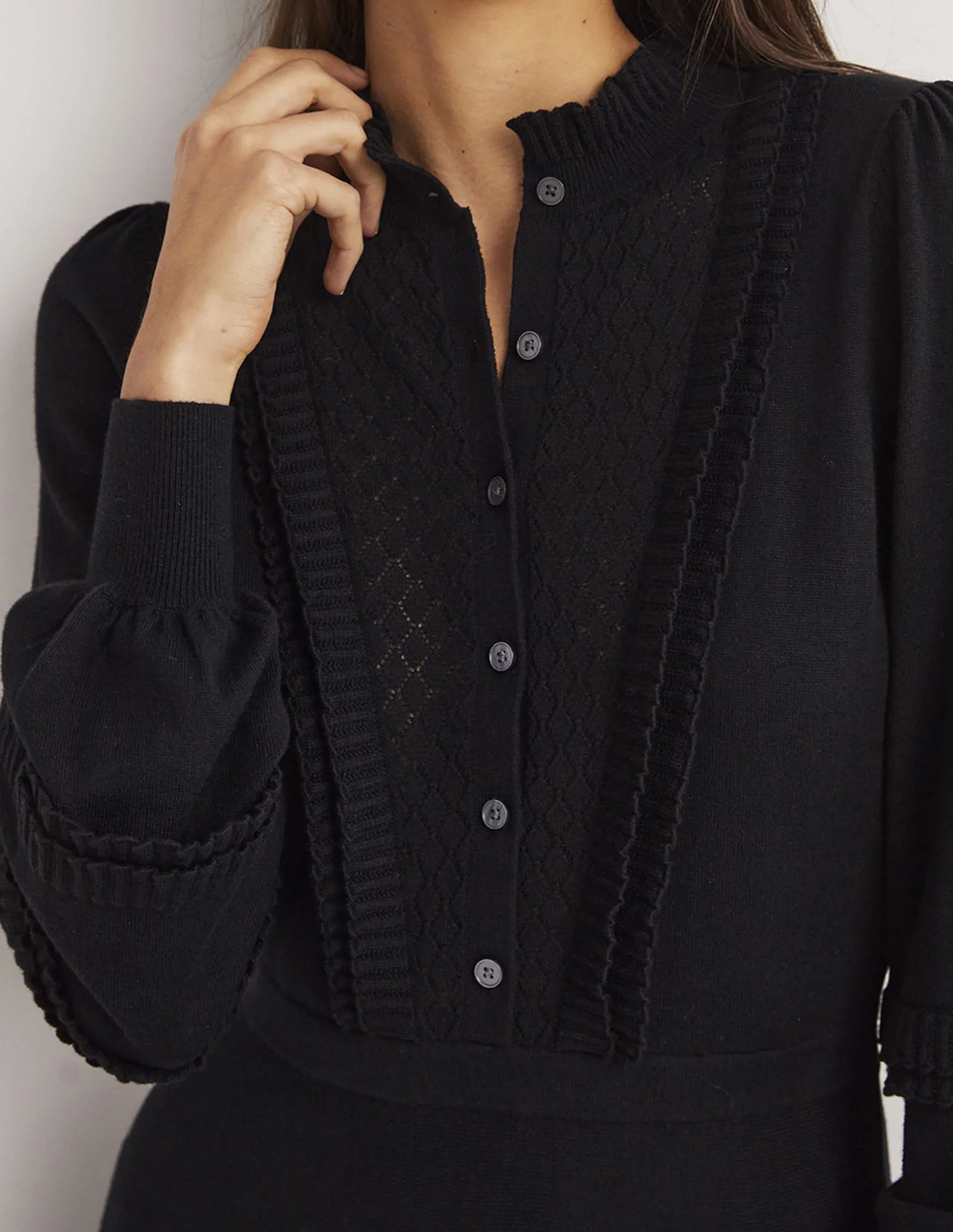 Frill Knitted Mini Dress-Black - Image 2