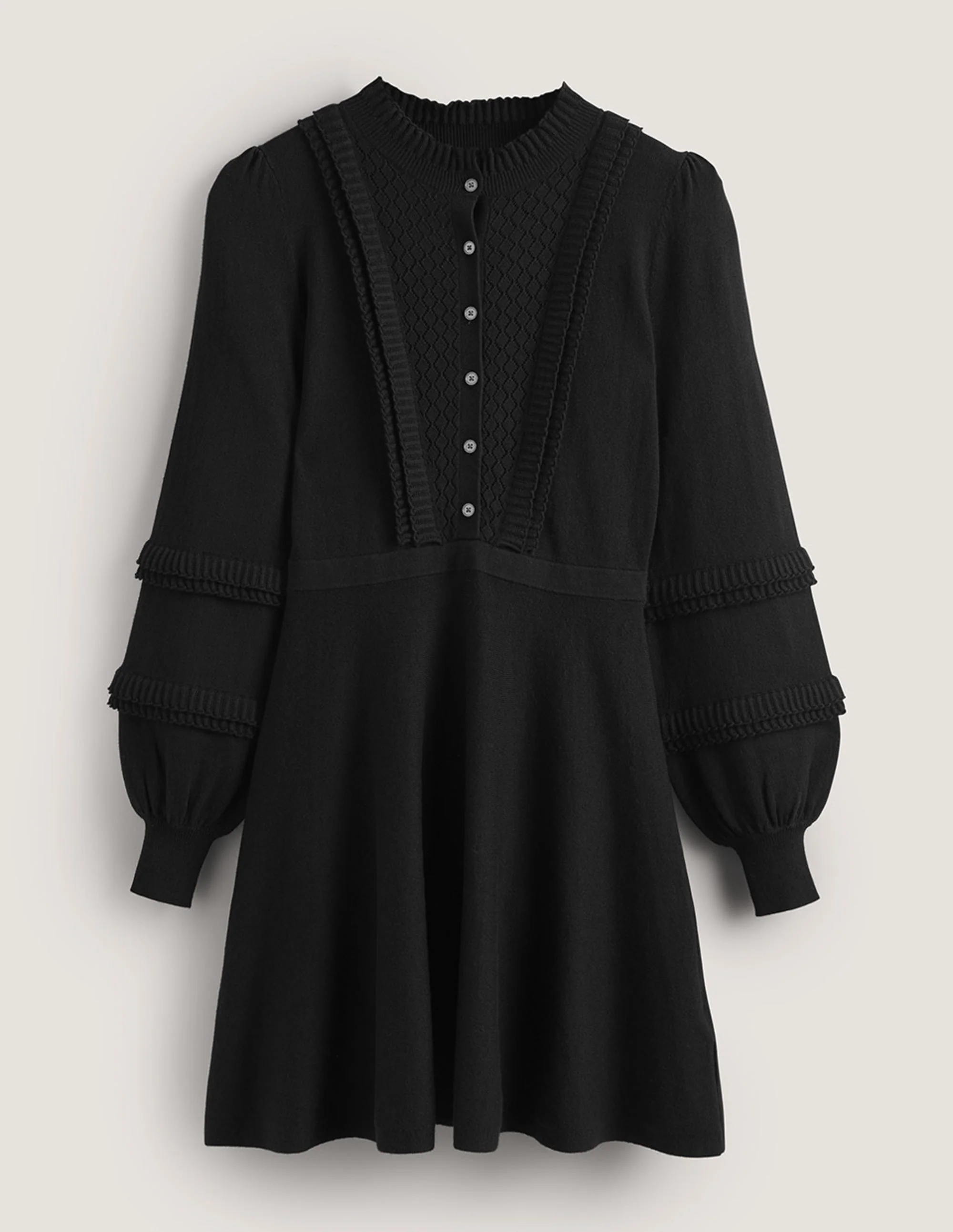 Frill Knitted Mini Dress-Black - Image 6