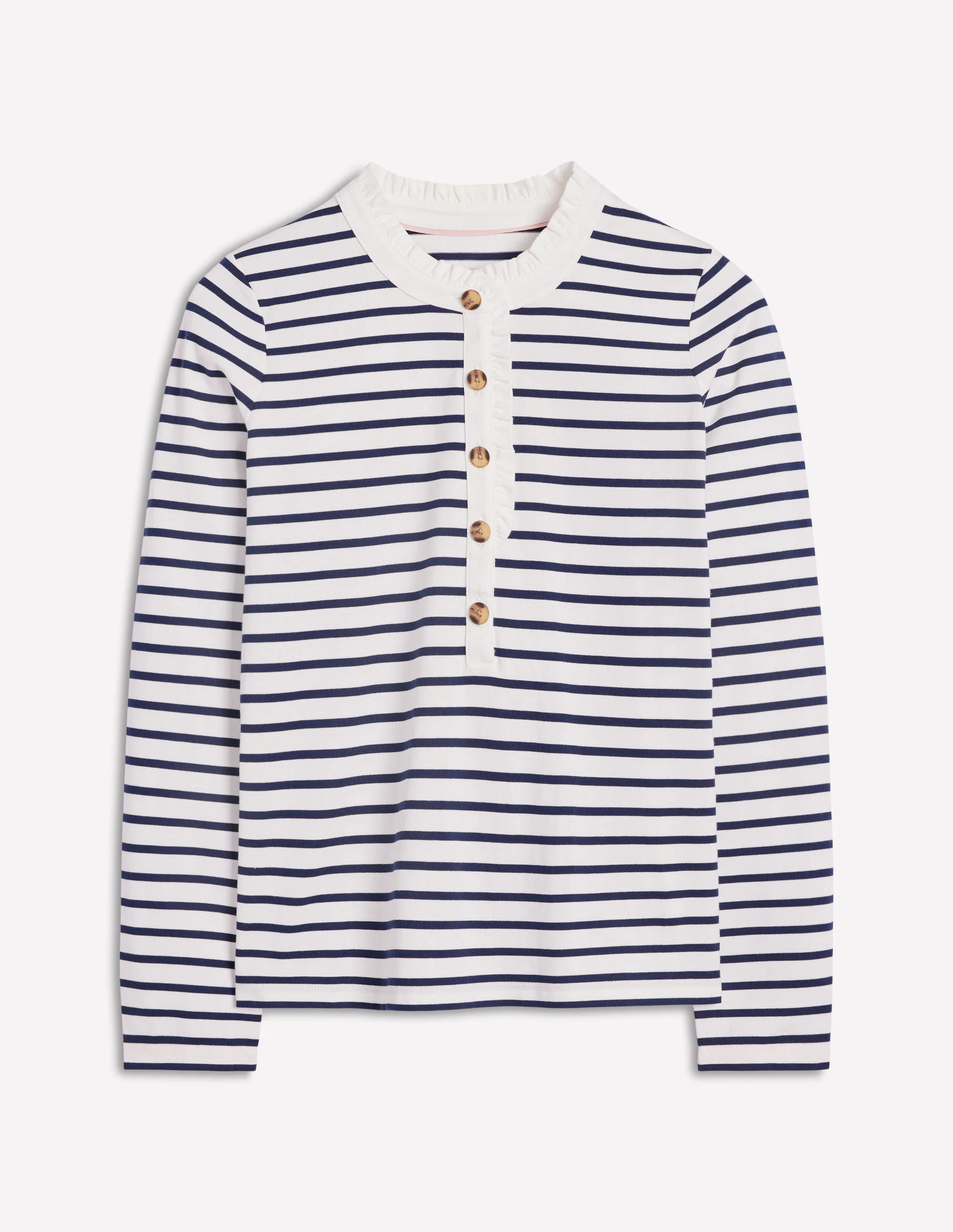 Frill Neck Breton Top-Ivory, Navy - Image 5