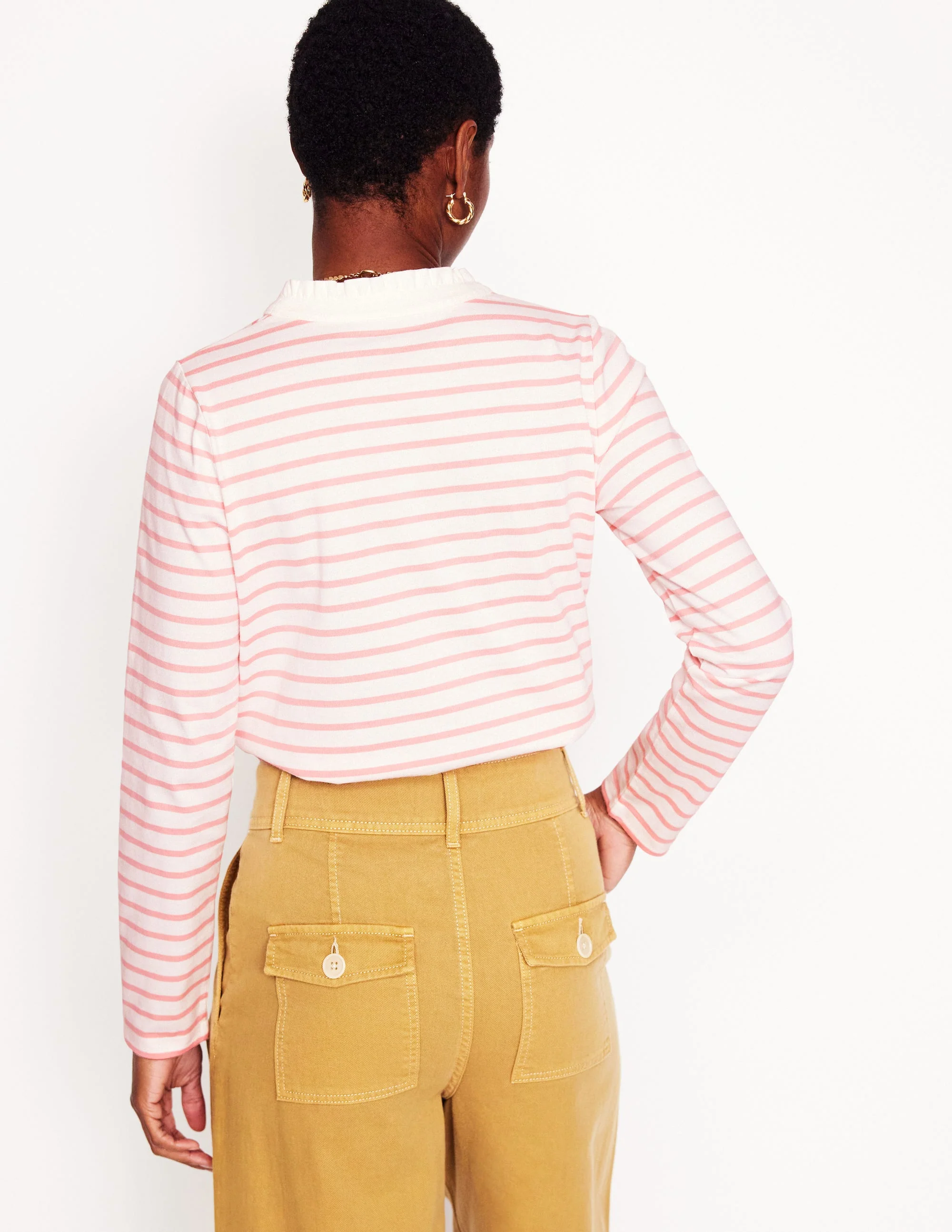 Frill Neck Breton Top-Ivory, Quartz Pink Stripe - Image 3