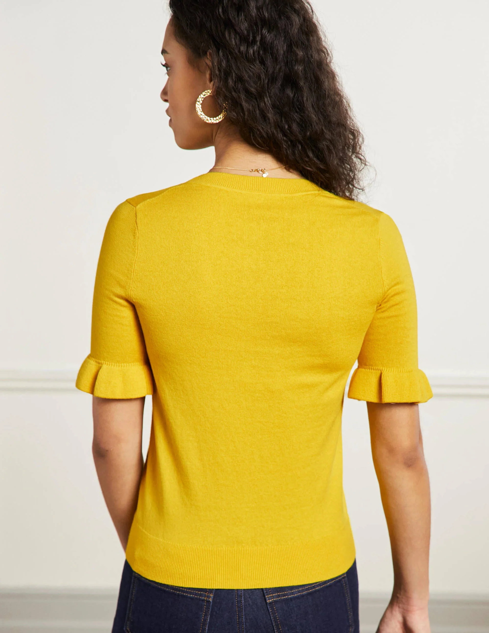 Frill Sleeve Knitted T-Shirt-Lemon Fizz - Image 5