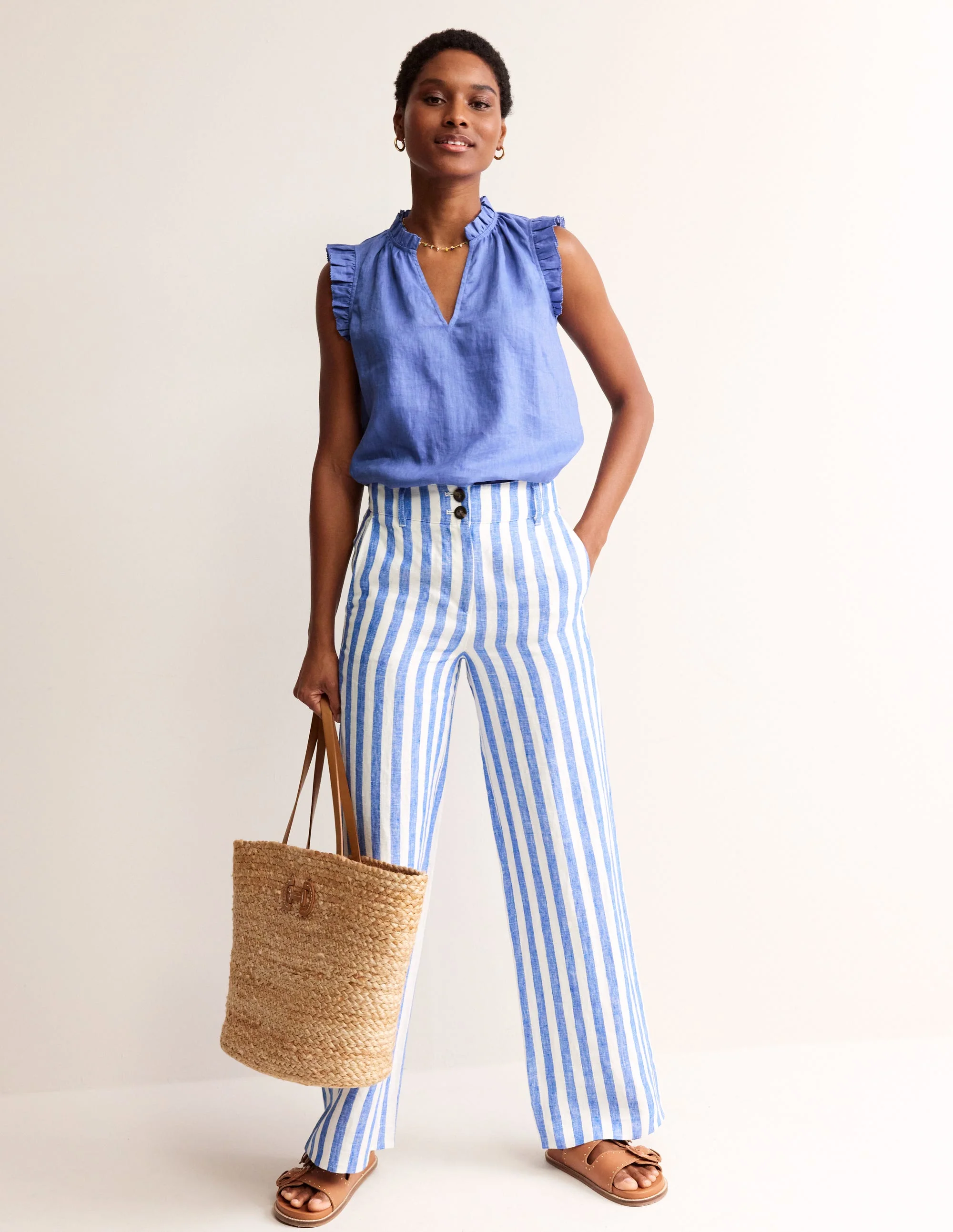 Frill Sleeve Linen Notch Top-Ebb & Flow - Image 4