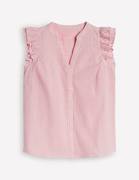 Frill Sleeve Seersucker Top-Pink Rose Fine Stripe - Image 6