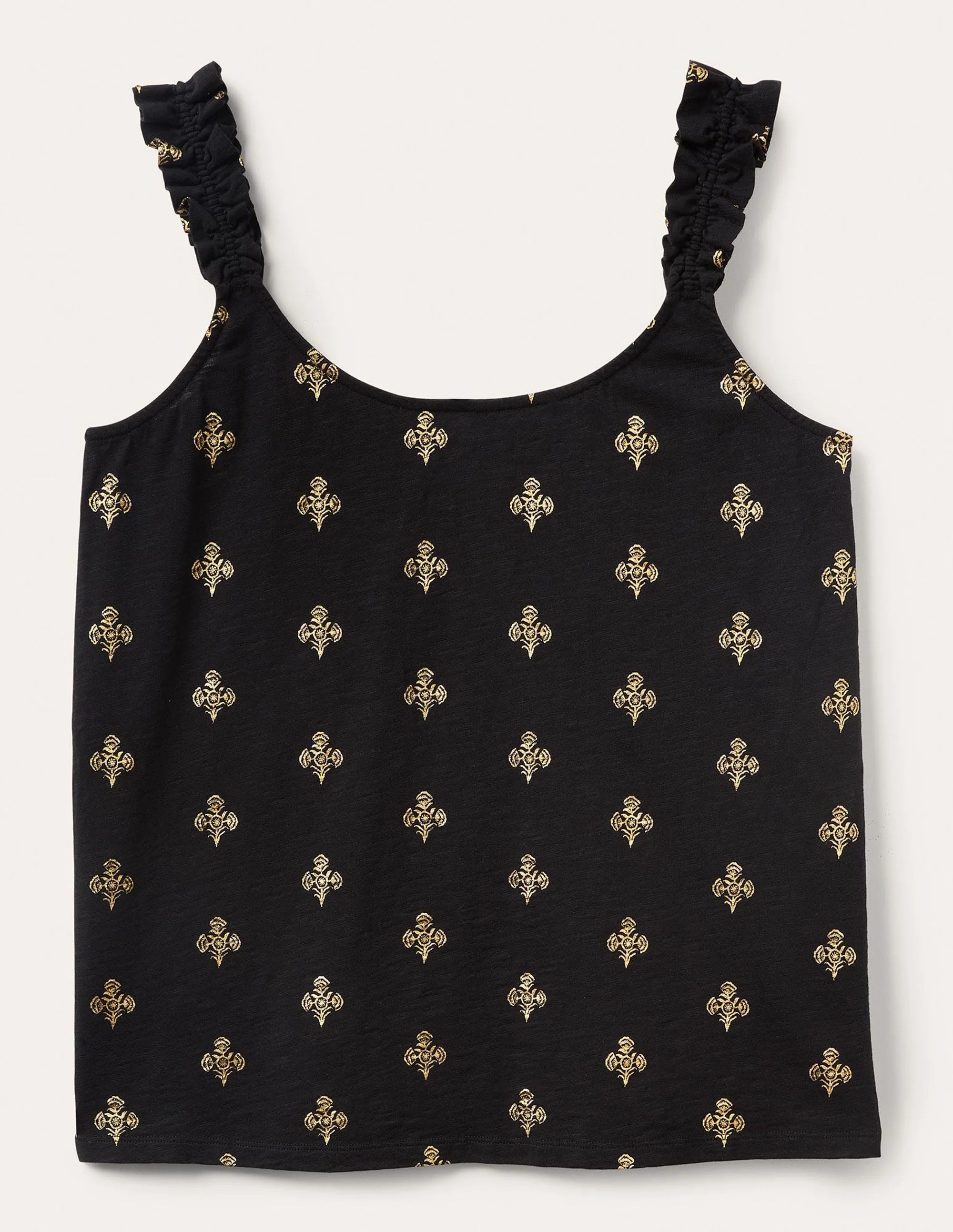 Frill Strap Jersey Top-Black, Poppy Bloom Mono Foil - Image 7