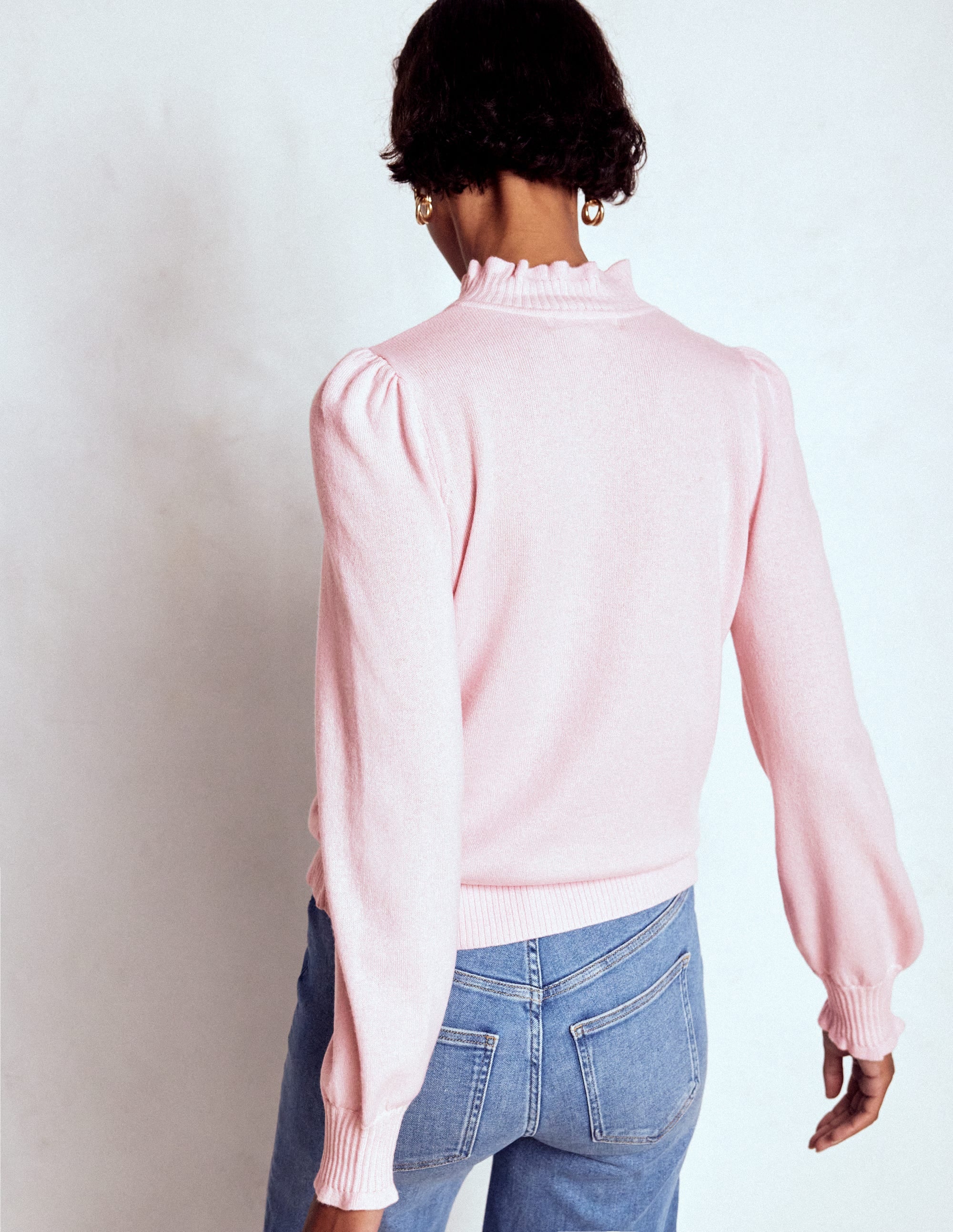Frill Trim Cashmere Sweater-Chalk Pink - Image 3