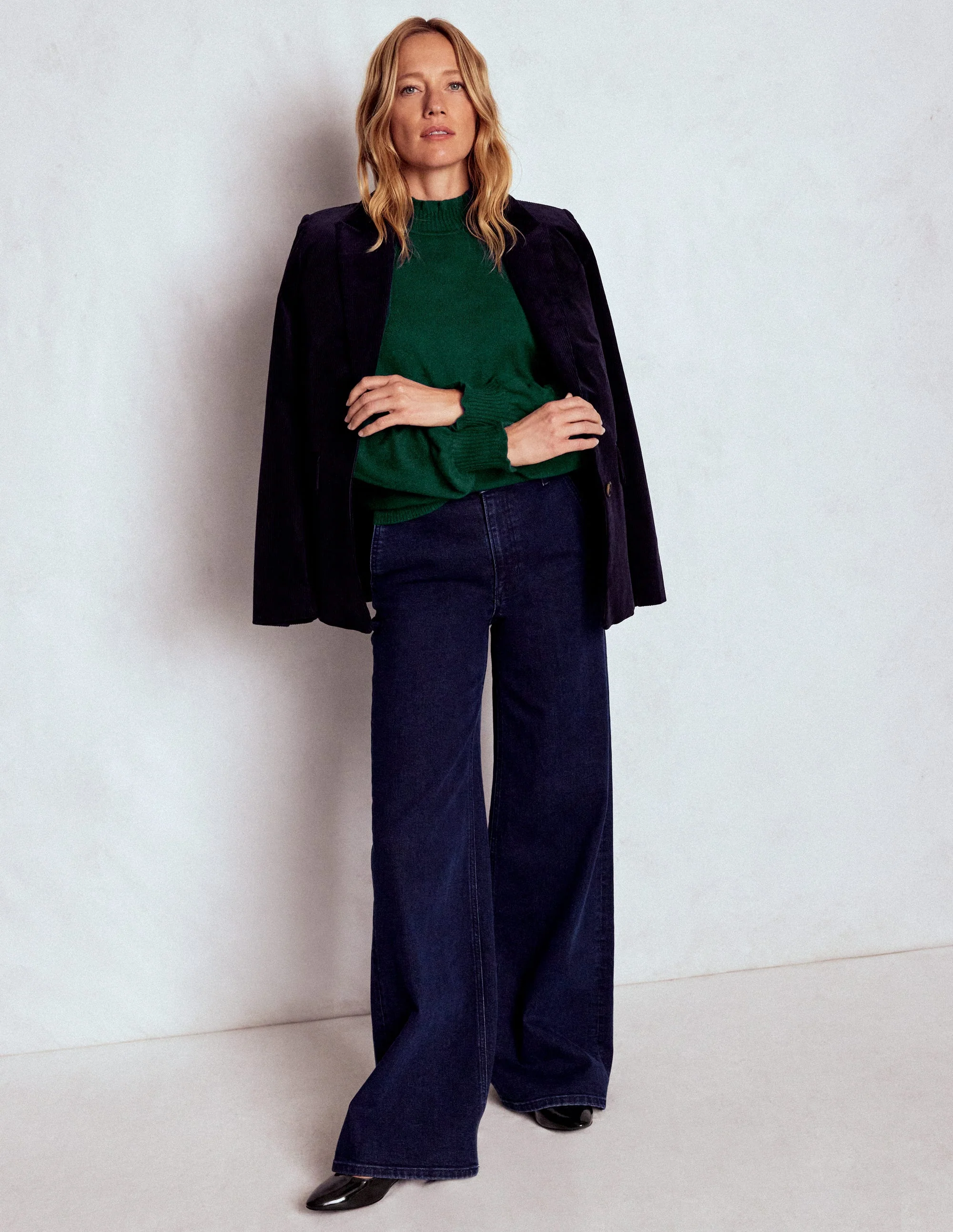 Frill Trim Cashmere Sweater-Mallard Blue - Image 4