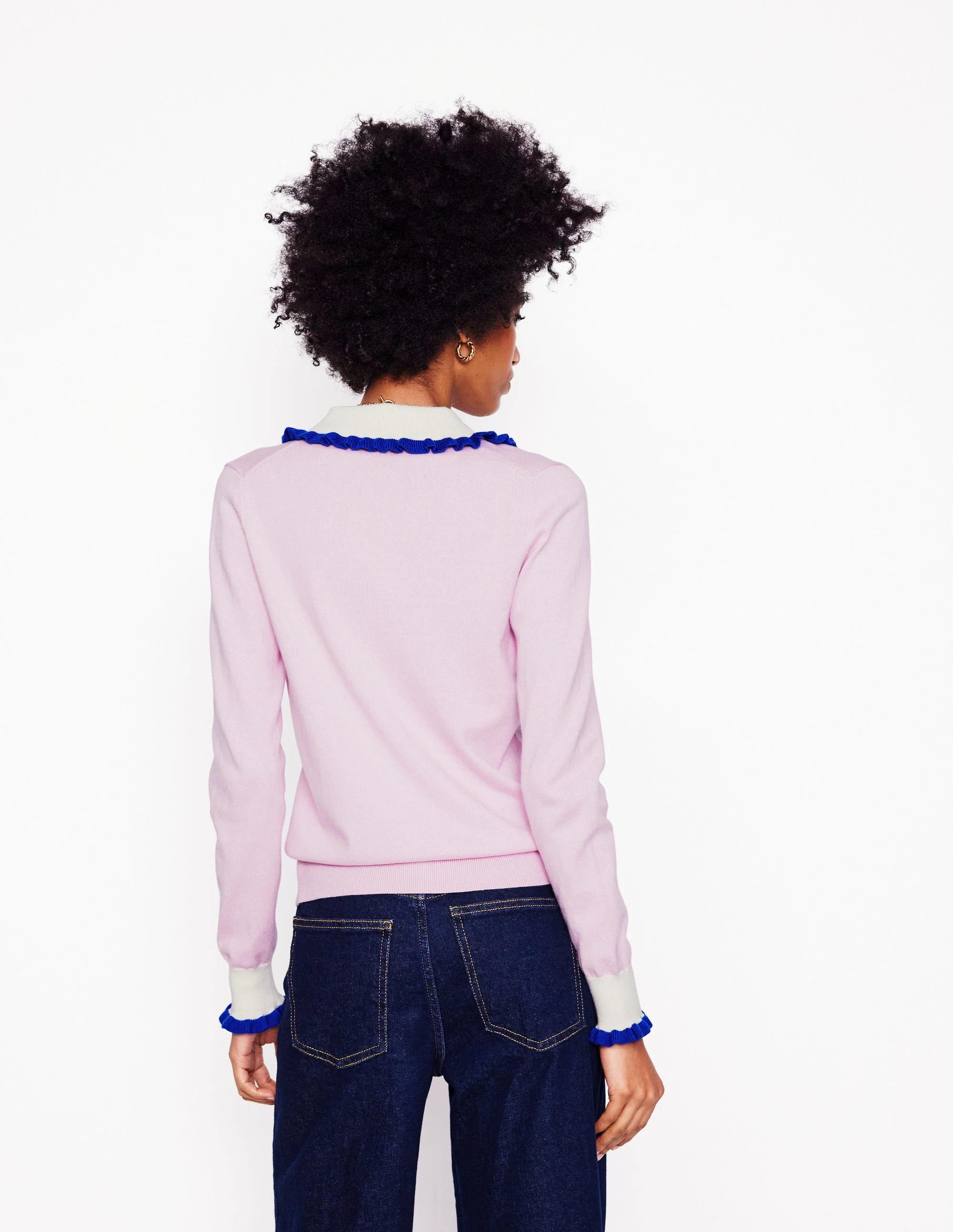 Frilled Cotton Blend Cardigan-Soft Lavender Pink - Image 2
