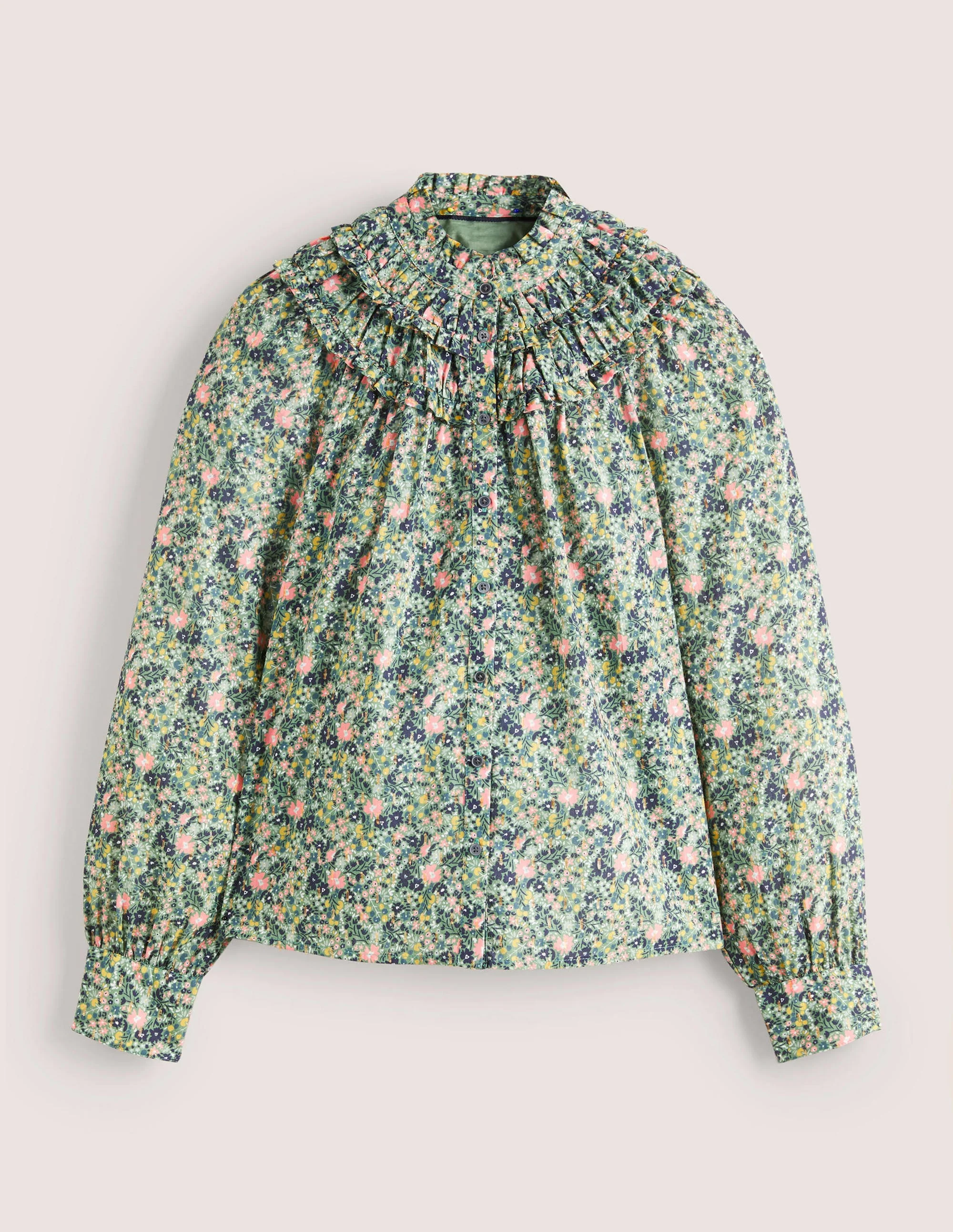 Frilled High Neck Shirt-Rosemary, Abstract Ditsy - Image 5
