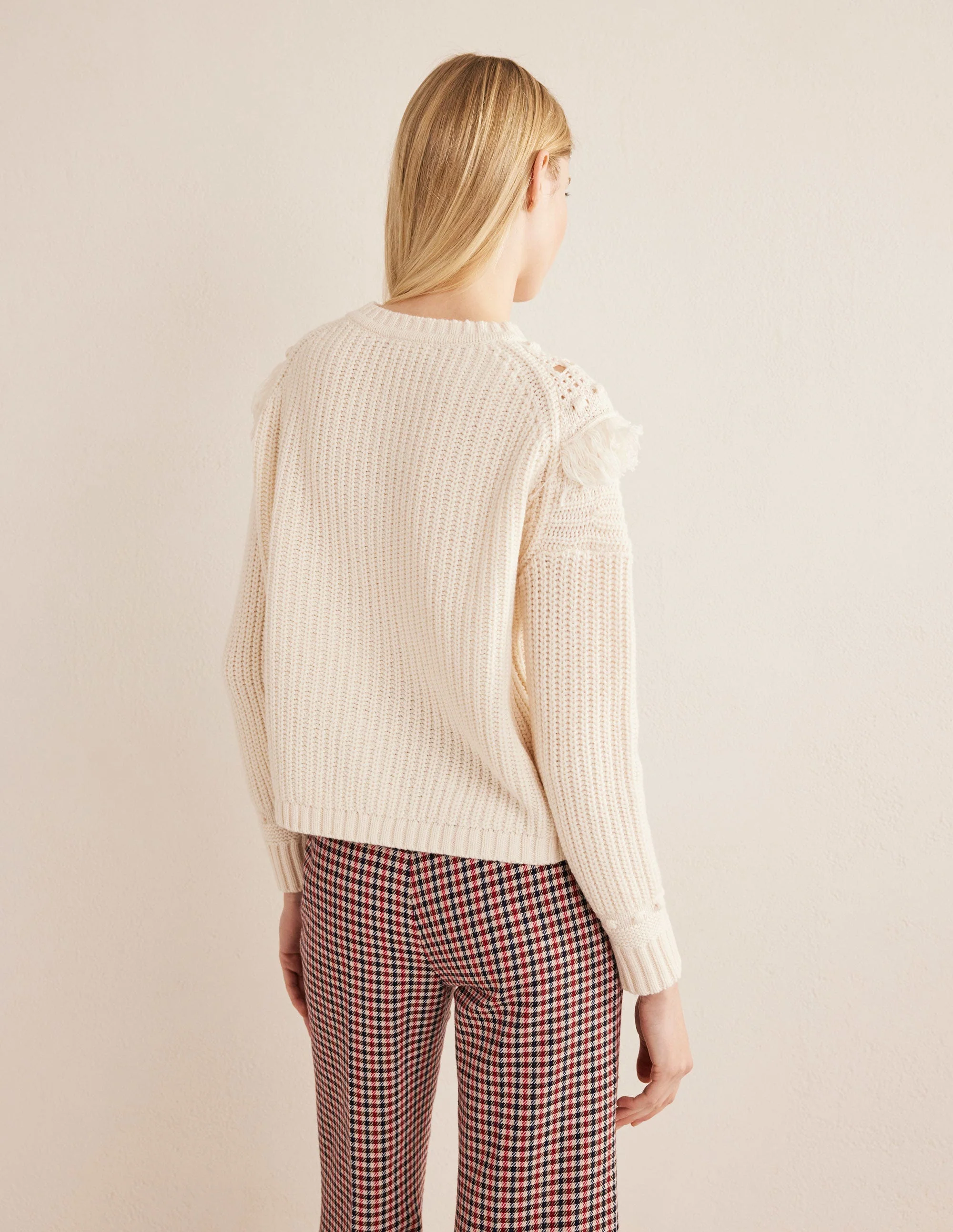 Fringe Detail Ribbed Sweater-Warm Ivory - Image 3
