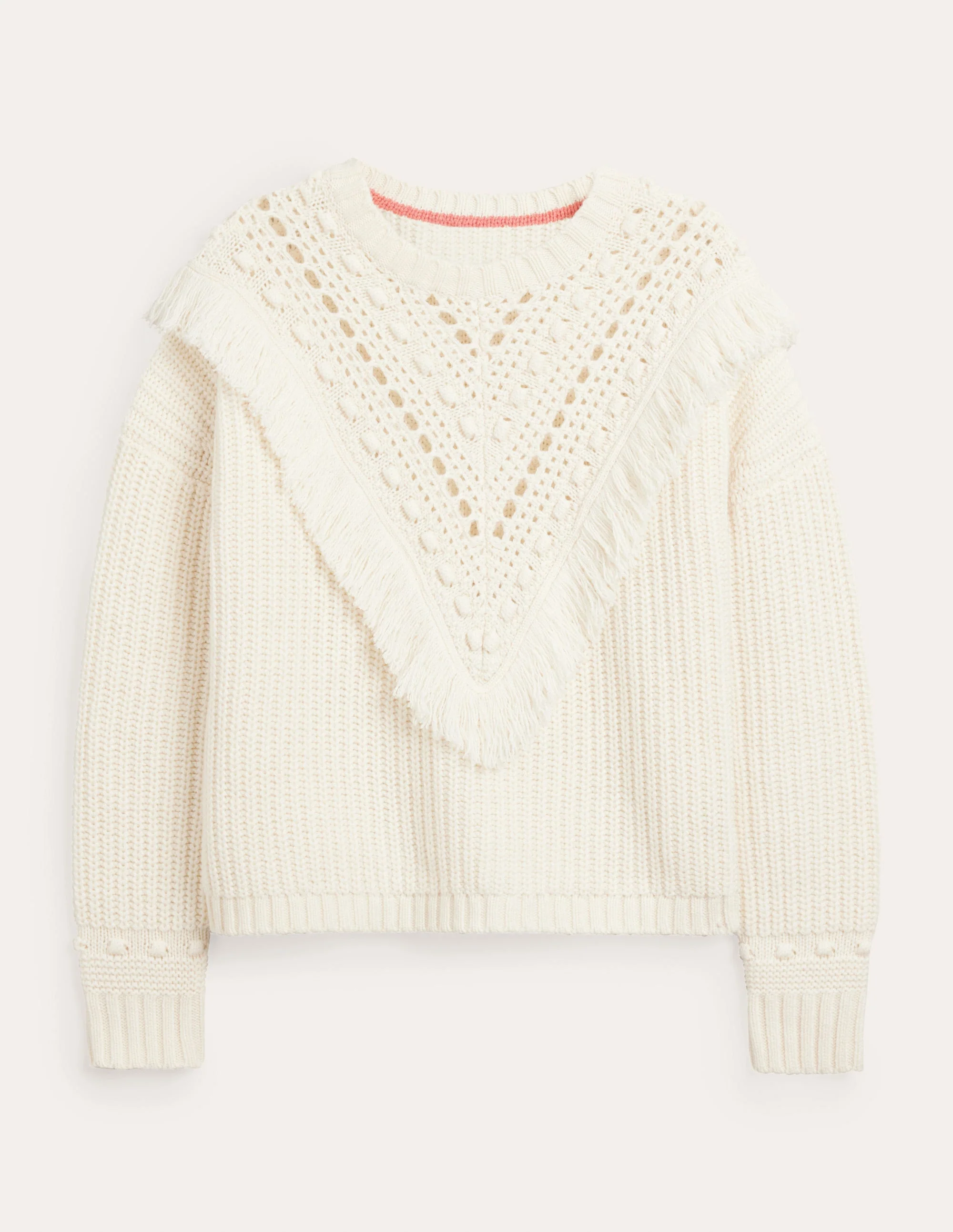 Fringe Detail Ribbed Sweater-Warm Ivory - Image 5