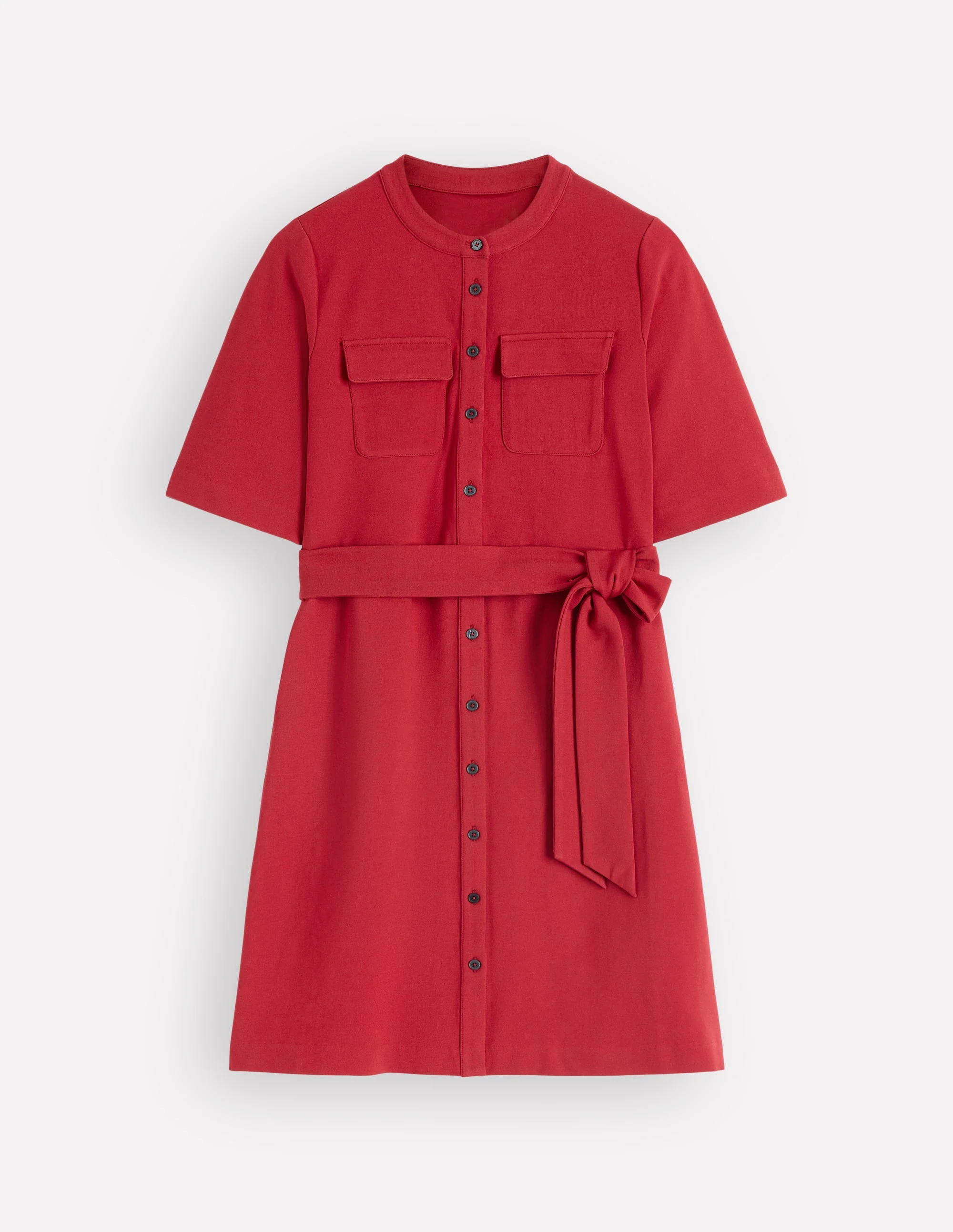 Front Pocket Ponte Dress-Crimson Red - Image 5