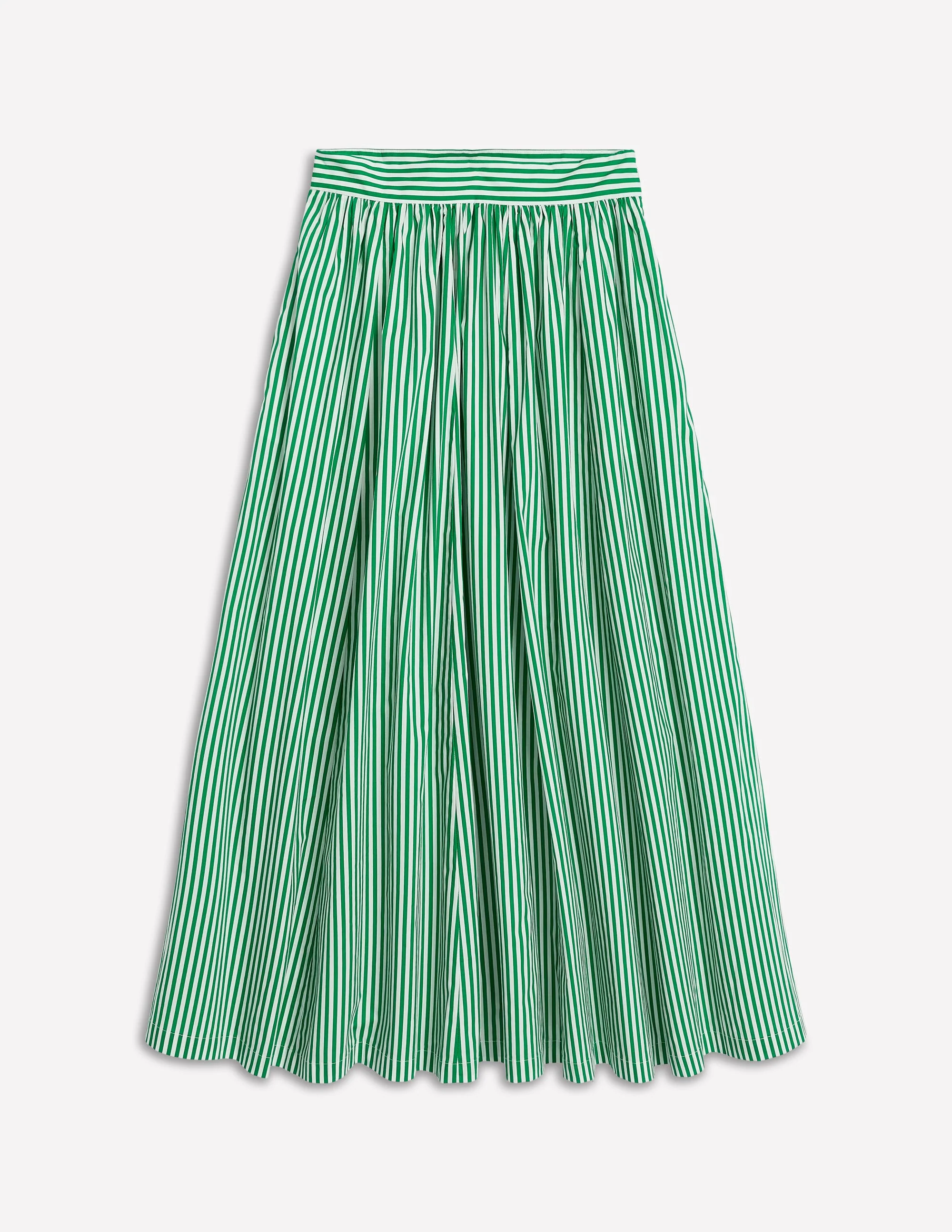 Full Poplin Maxi Skirt-Rich Emerald, Fine Stripe - Image 6