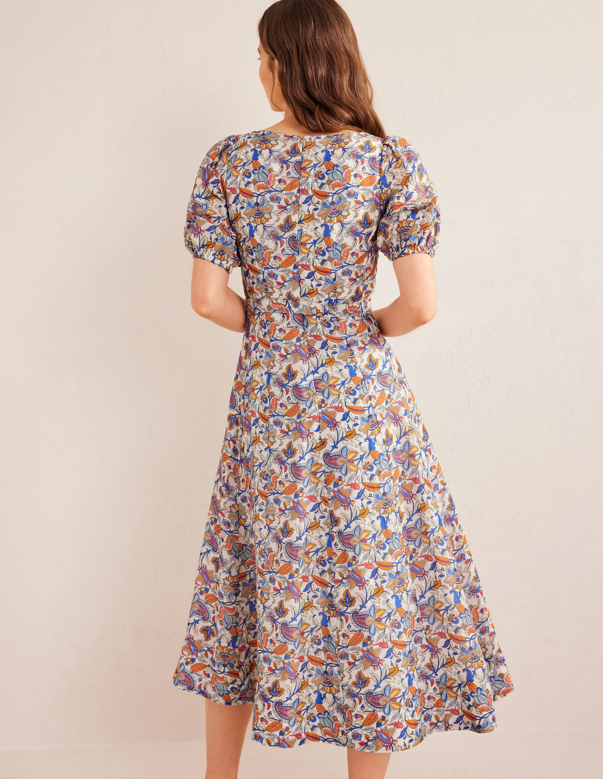 Full Skirt Panelled Midi Dress-Nebulas Blue, Paisley Vine - Image 3
