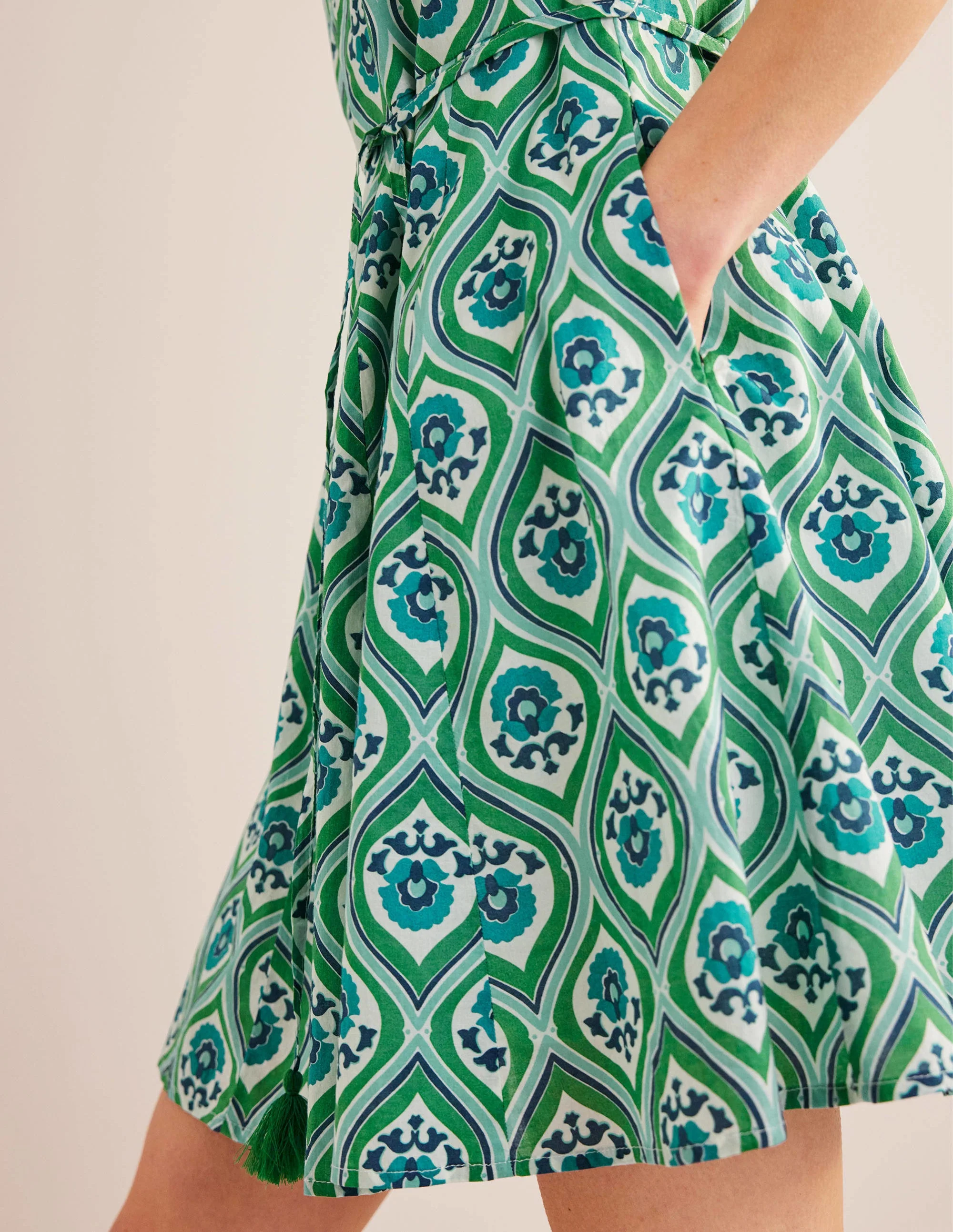 Full Skirted Mini Dress-Aquamarine, Geo Cascade - Image 2