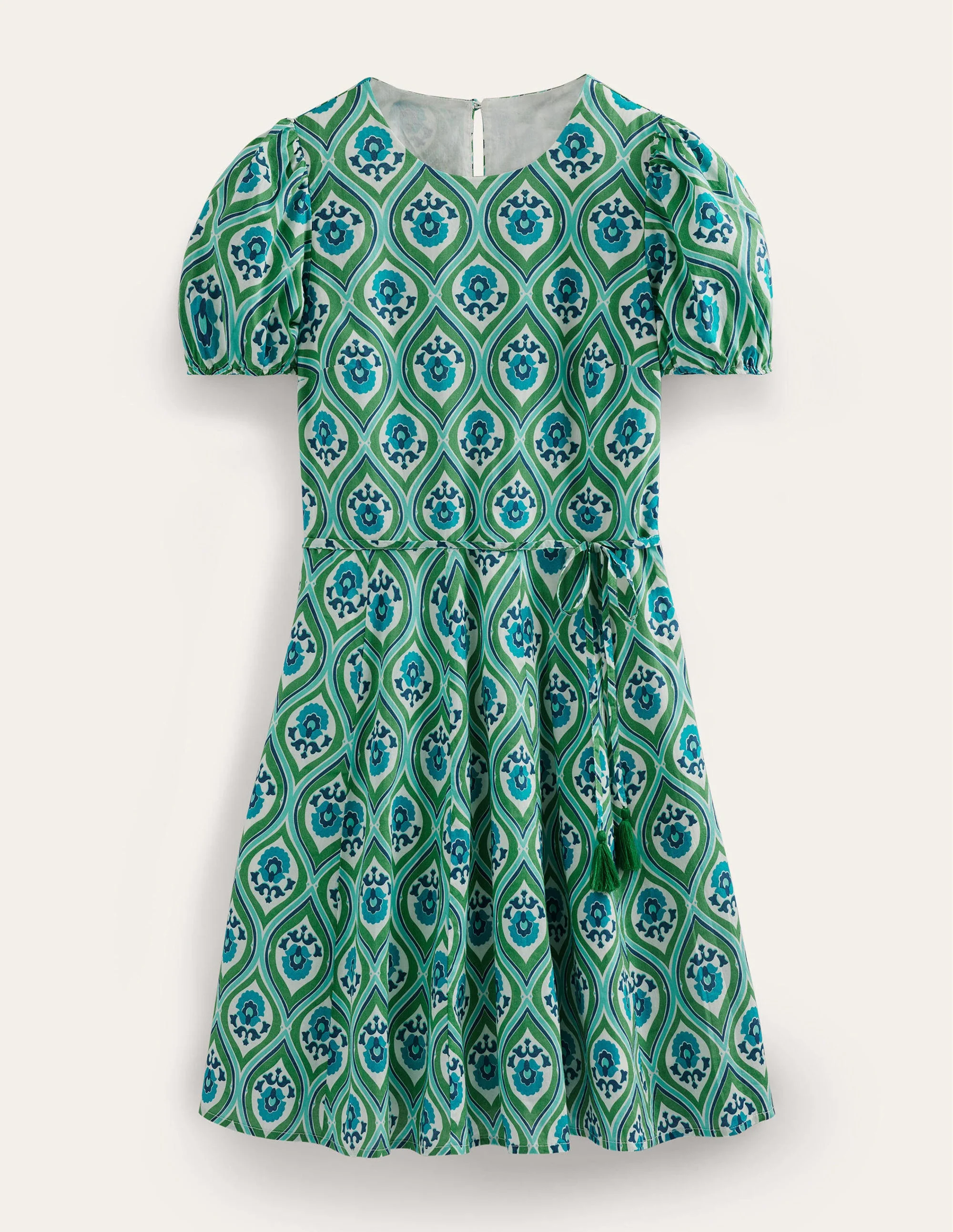 Full Skirted Mini Dress-Aquamarine, Geo Cascade - Image 5