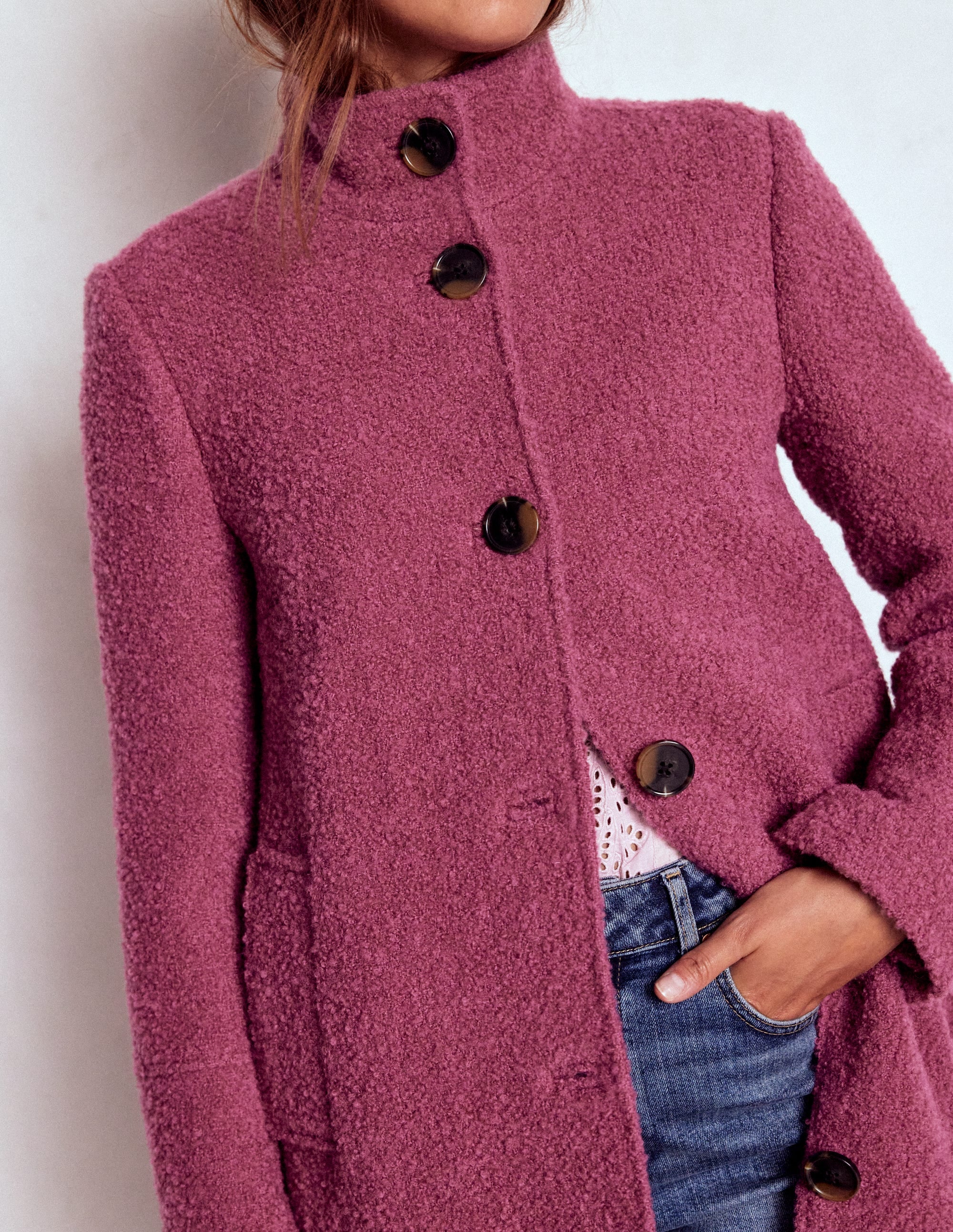Funnel Neck Coat-Pink Heather - Image 2